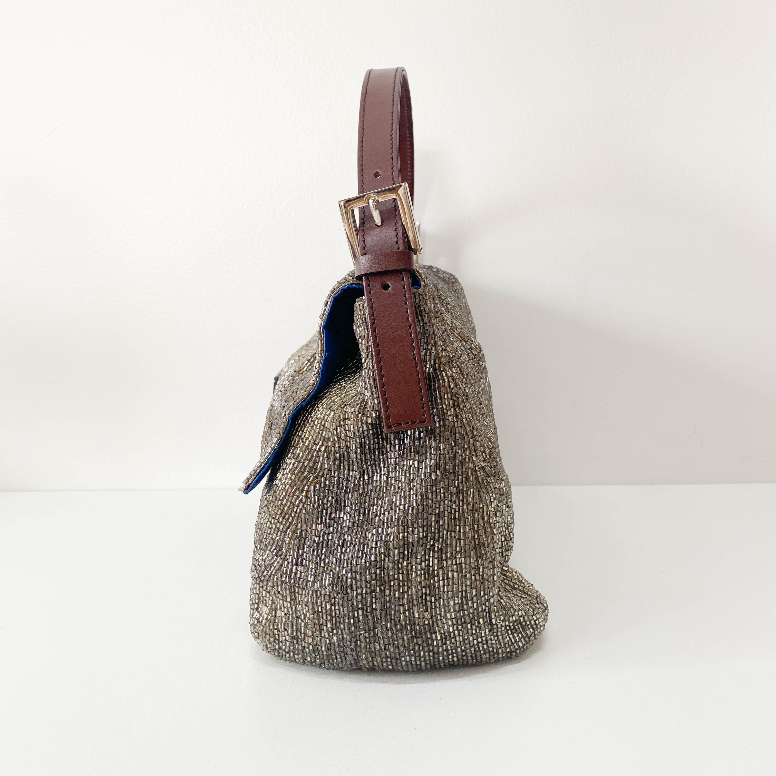 Mamma Baguette Brown Beaded Handbag