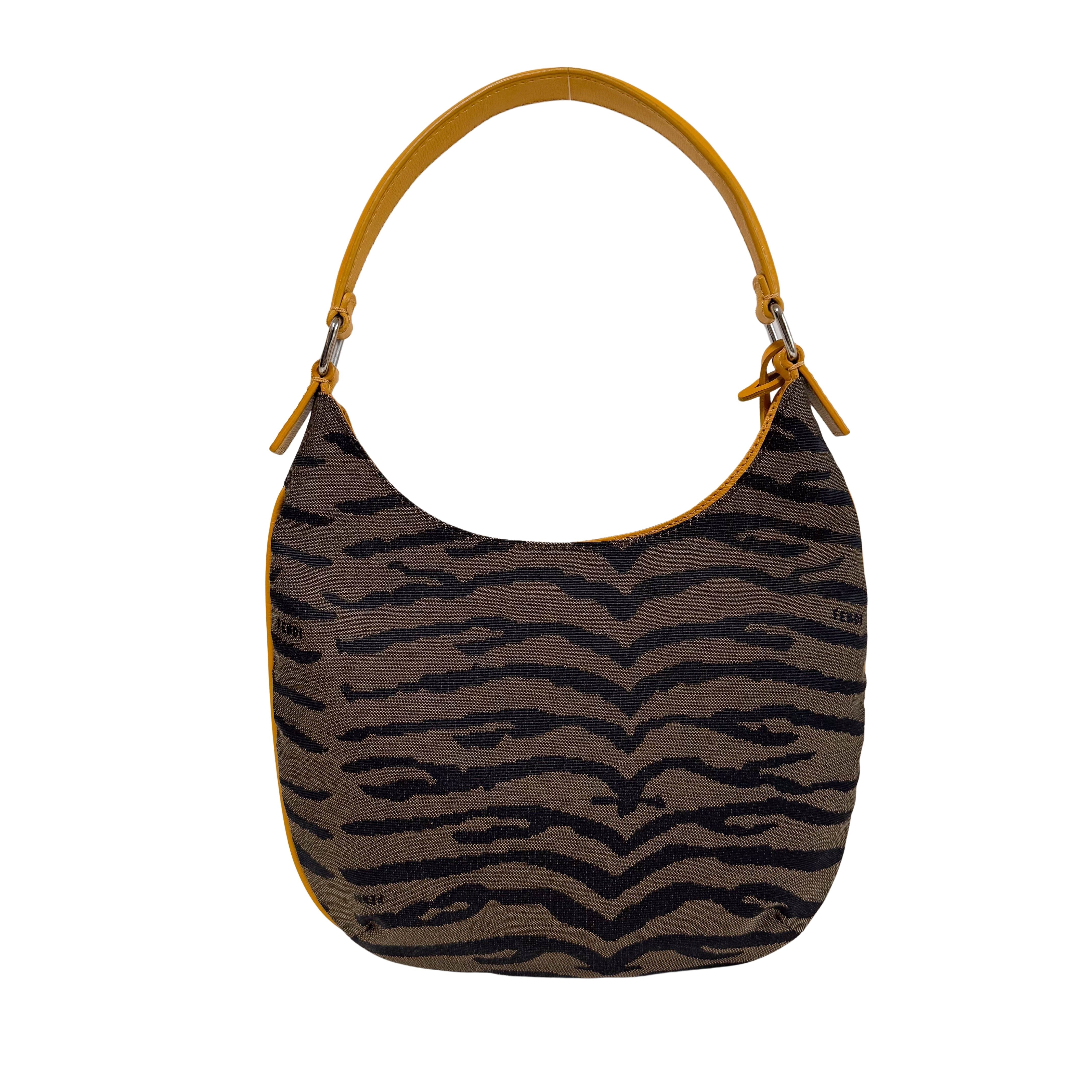 Zebra Print Canvas Hobo Shoulder Bag