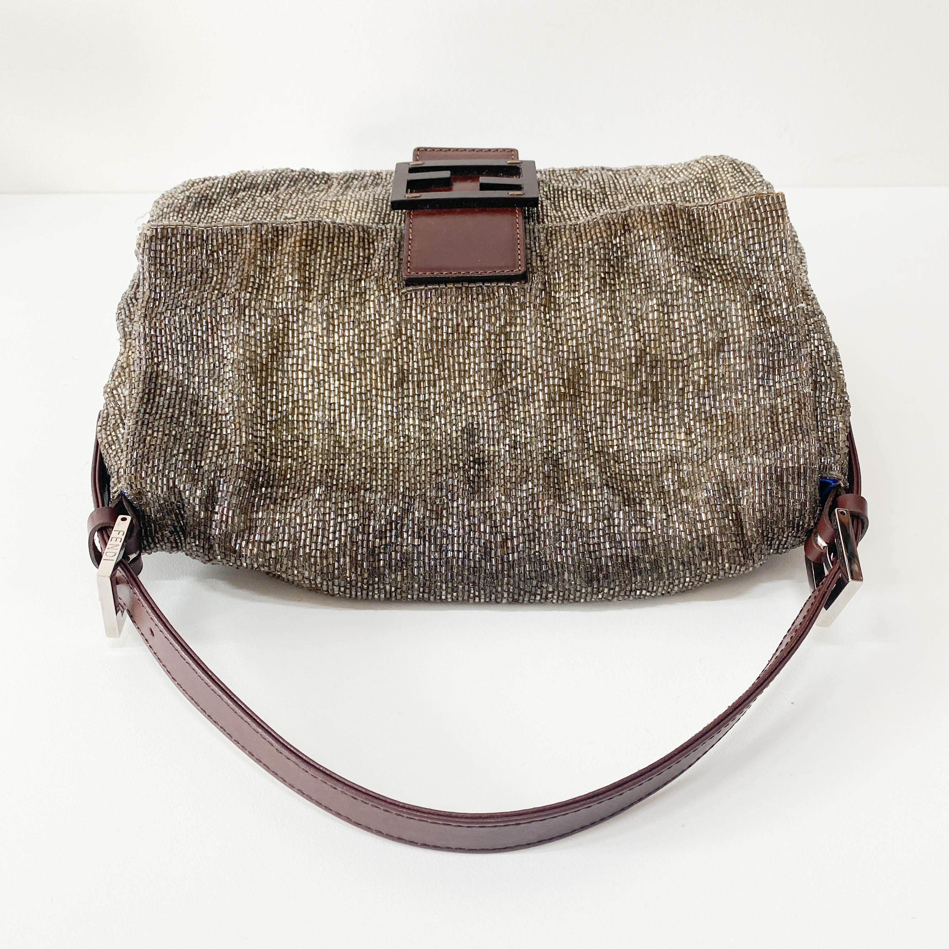 Mamma Baguette Brown Beaded Handbag