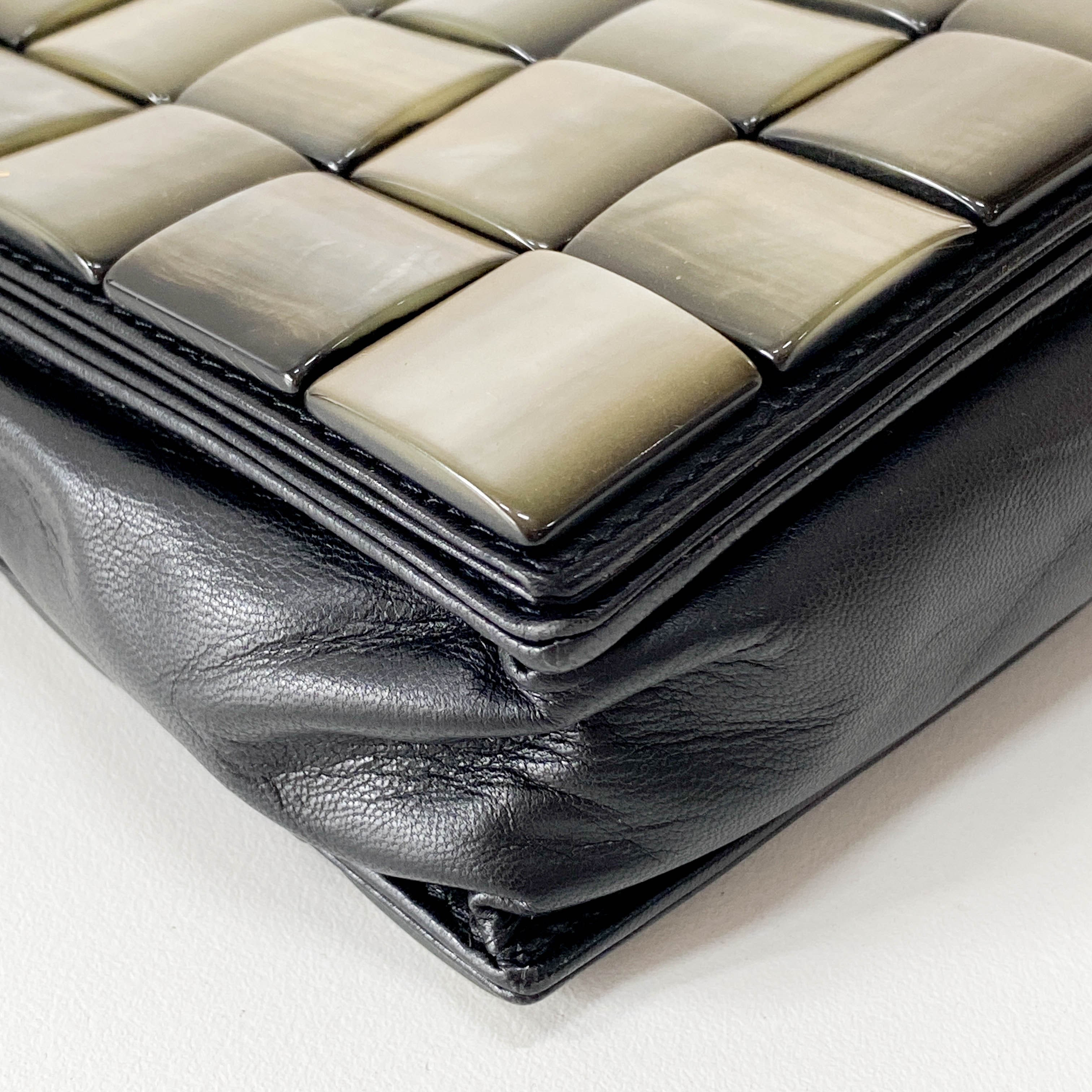 Black Leather Embroided Squares Shoulder Bag