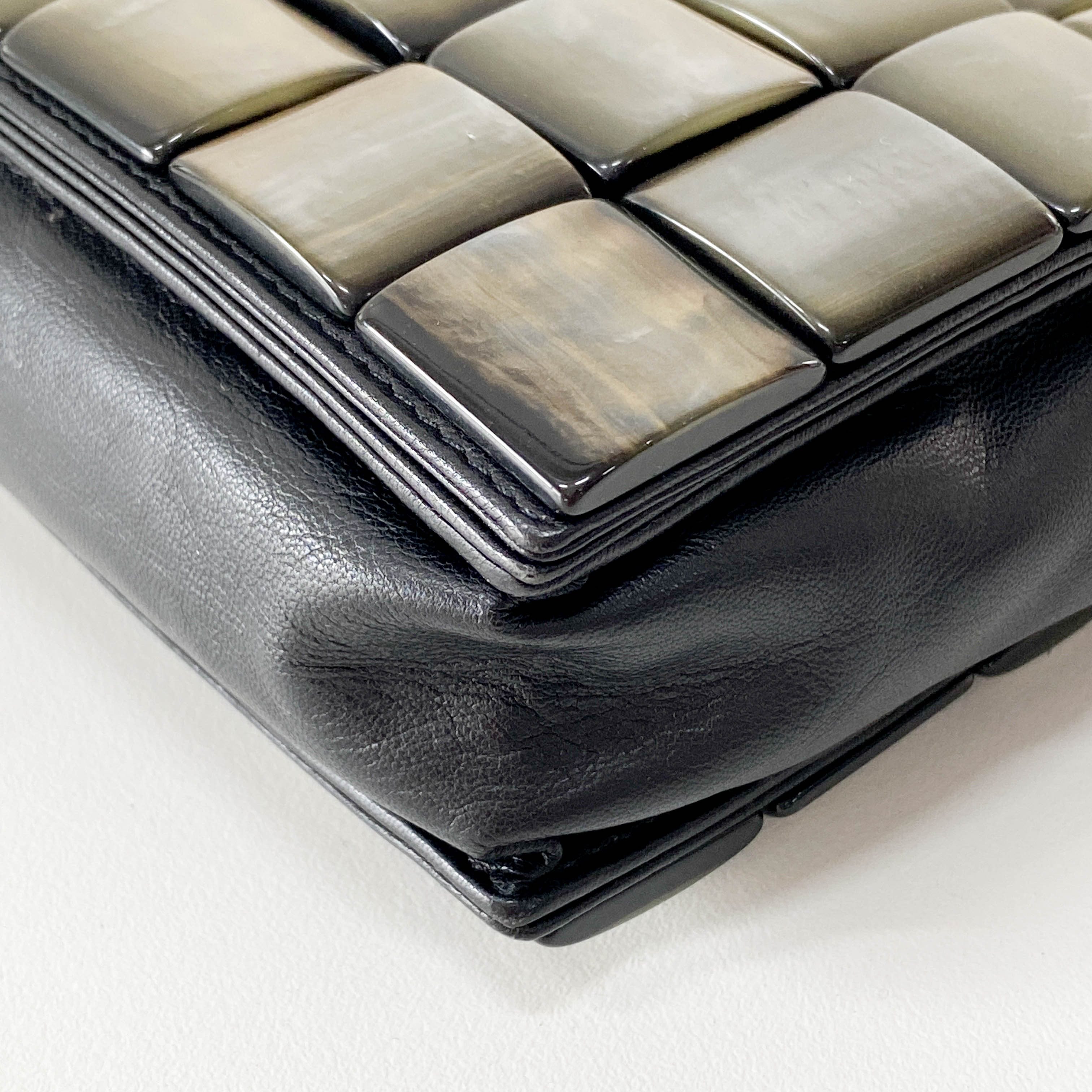 Black Leather Embroided Squares Shoulder Bag