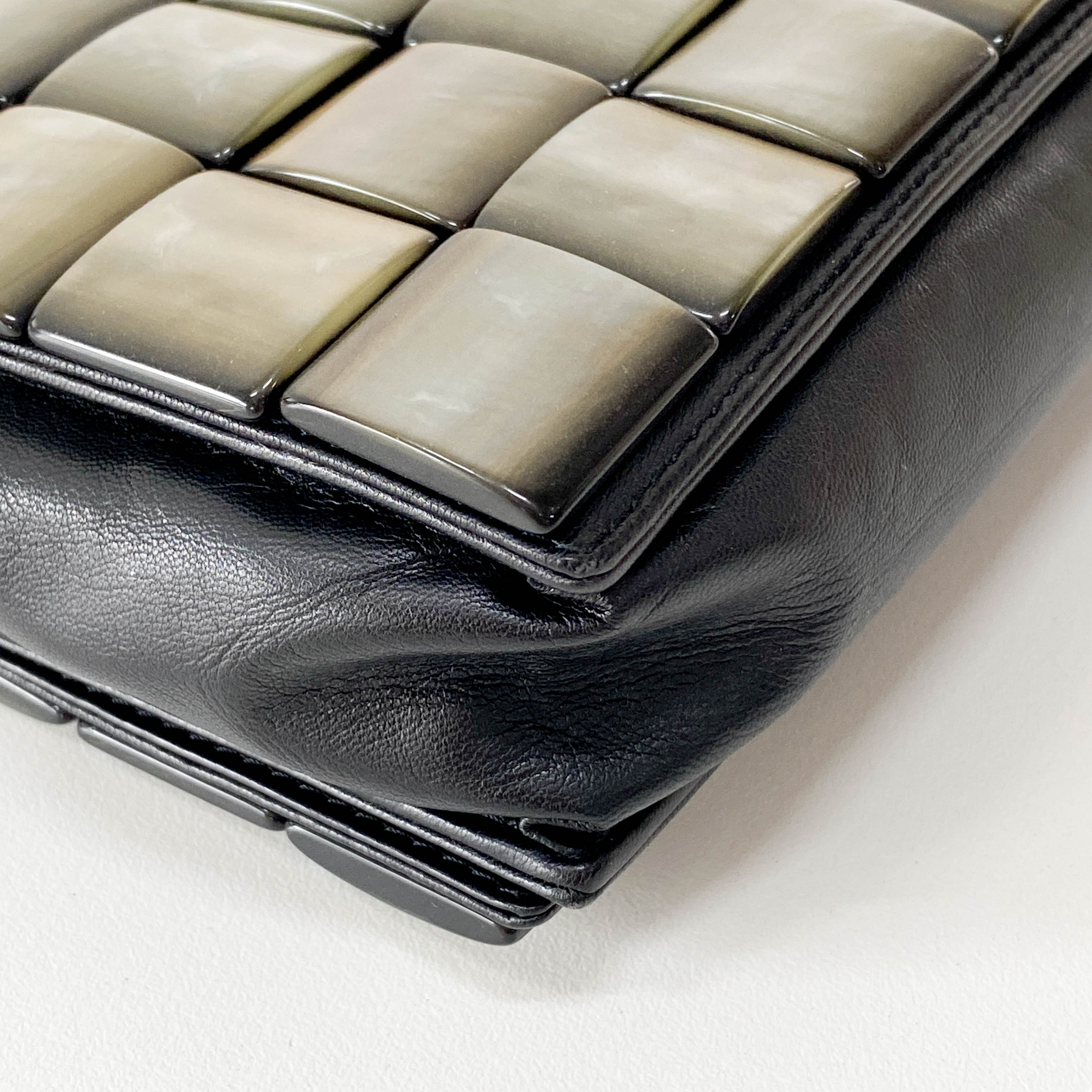 Black Leather Embroided Squares Shoulder Bag