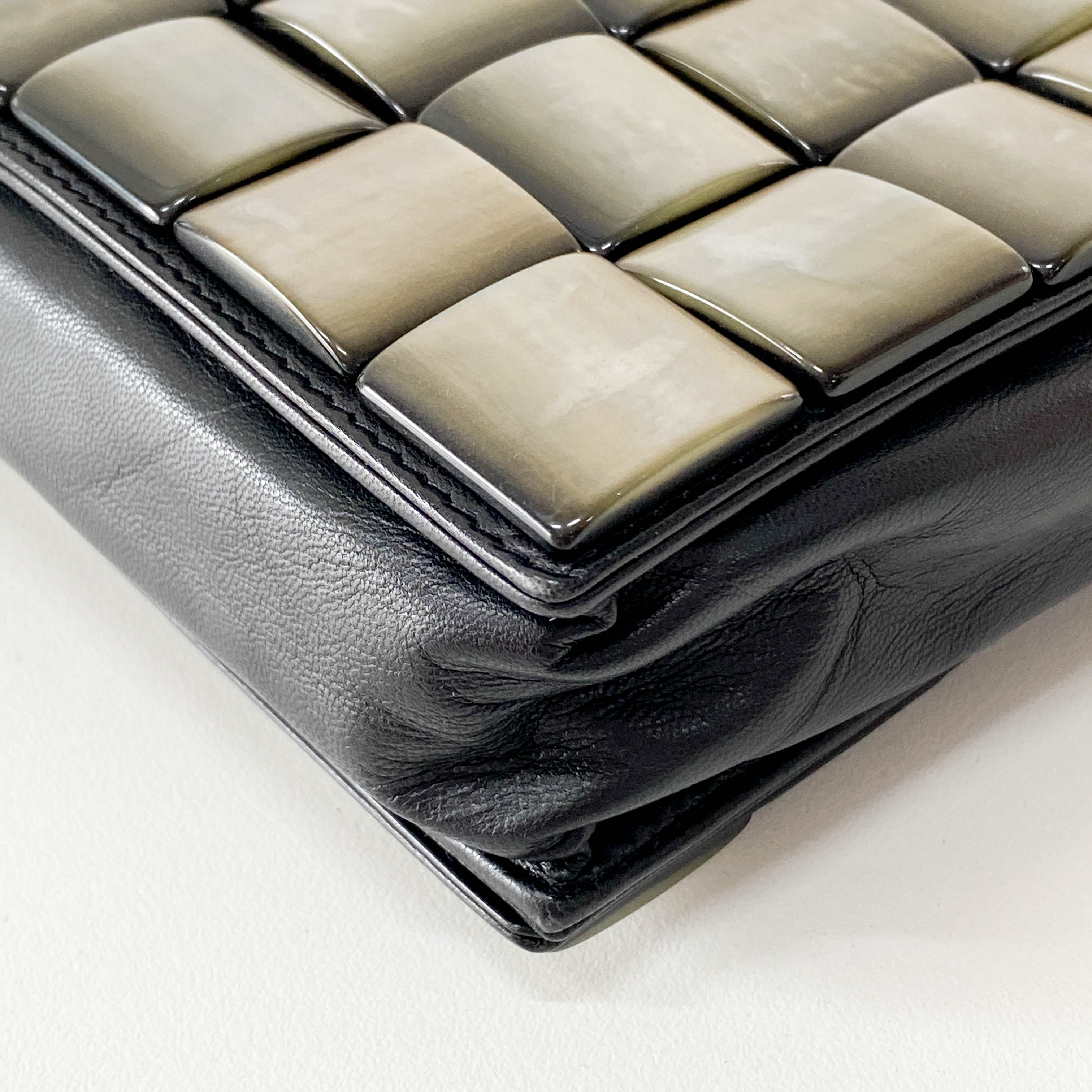 Black Leather Embroided Squares Shoulder Bag