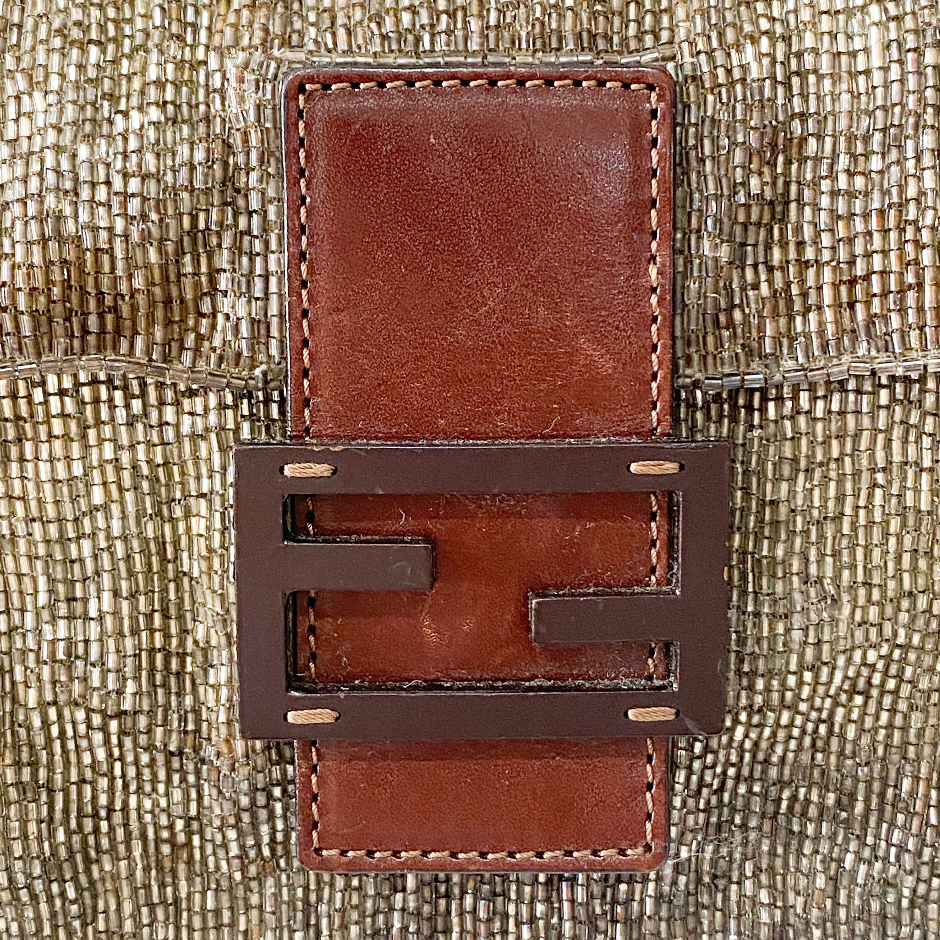 Mamma Baguette Brown Beaded Handbag