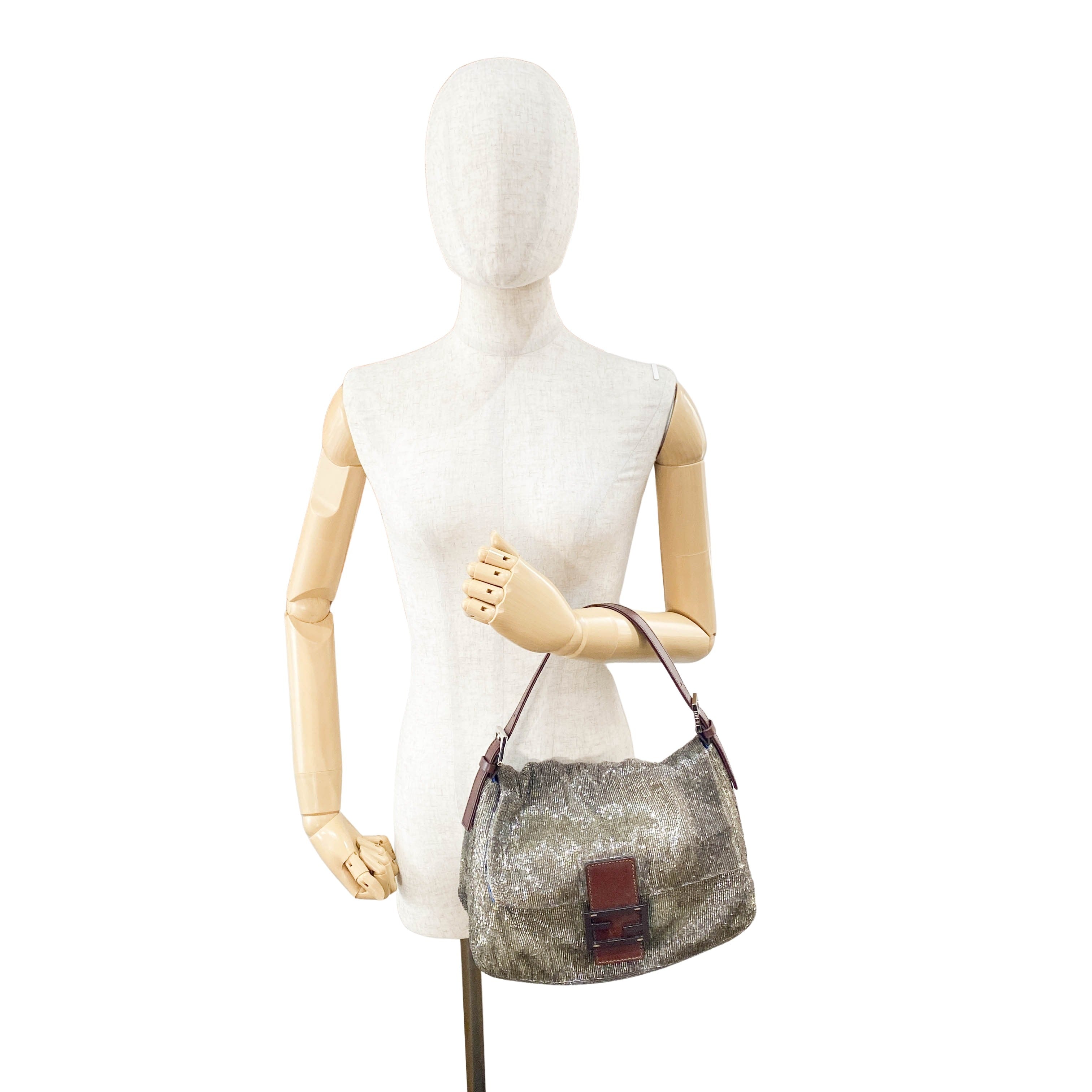 Mamma Baguette Brown Beaded Handbag