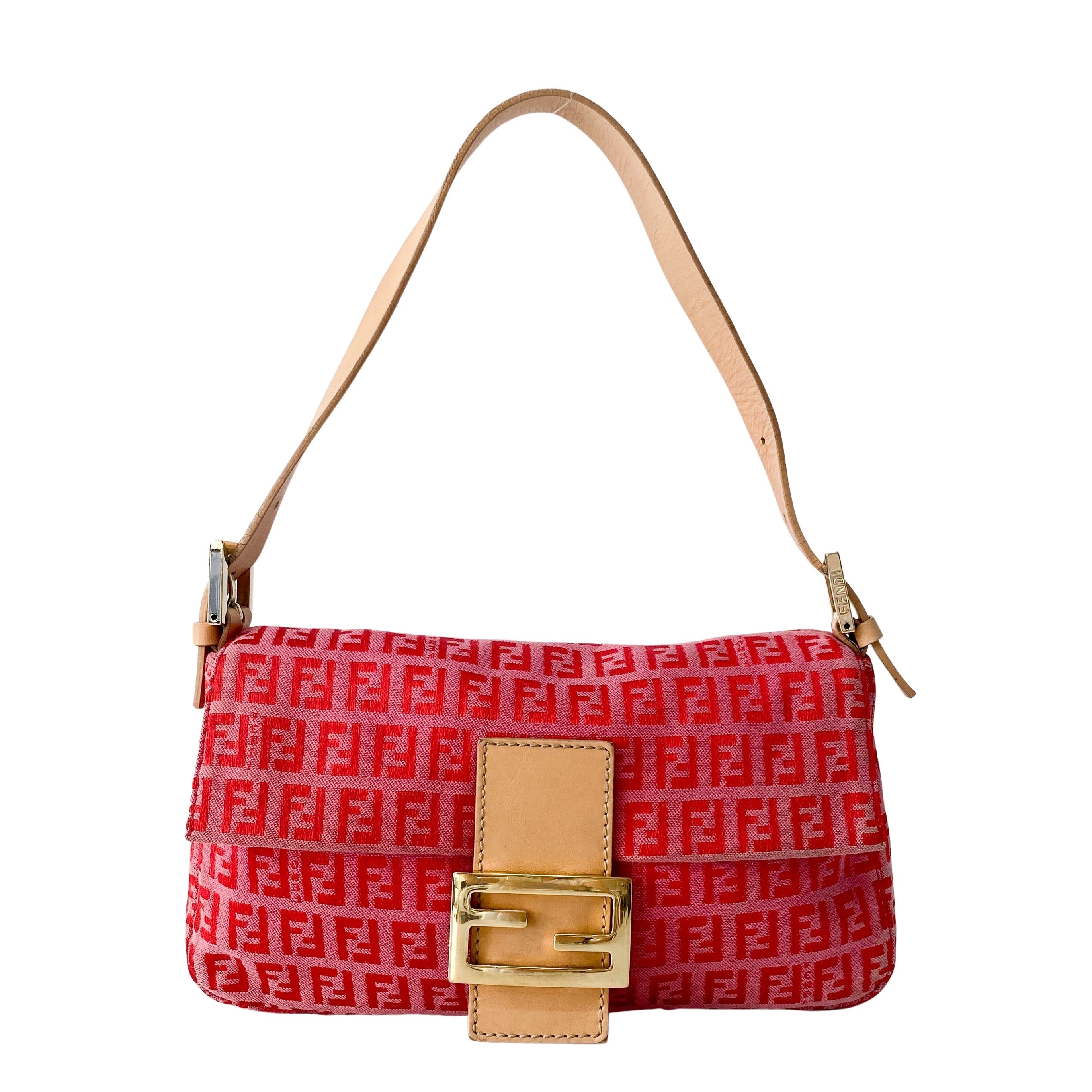 Baguette Pink Zucca Canvas Shoulder Bag