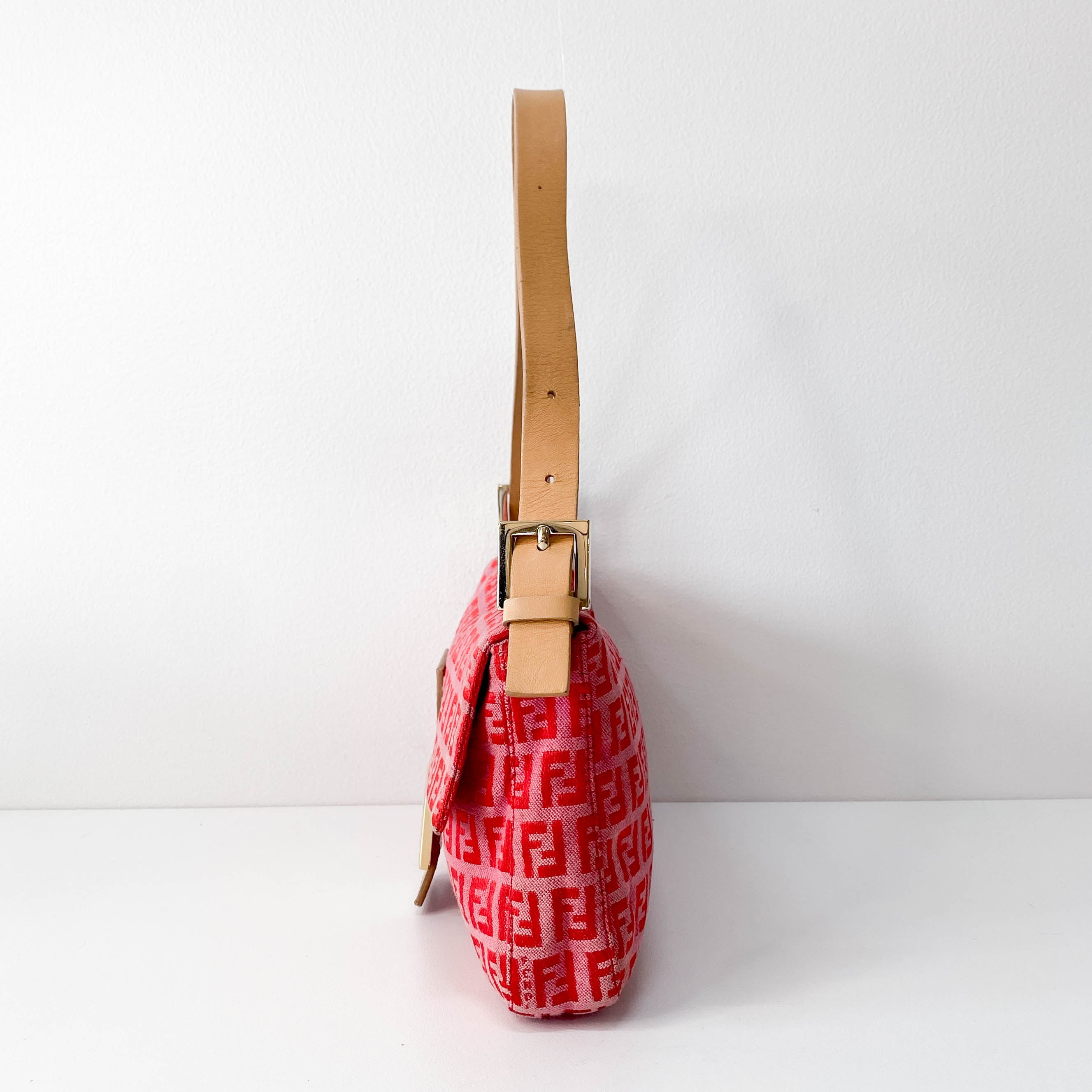 Baguette Pink Zucca Canvas Shoulder Bag