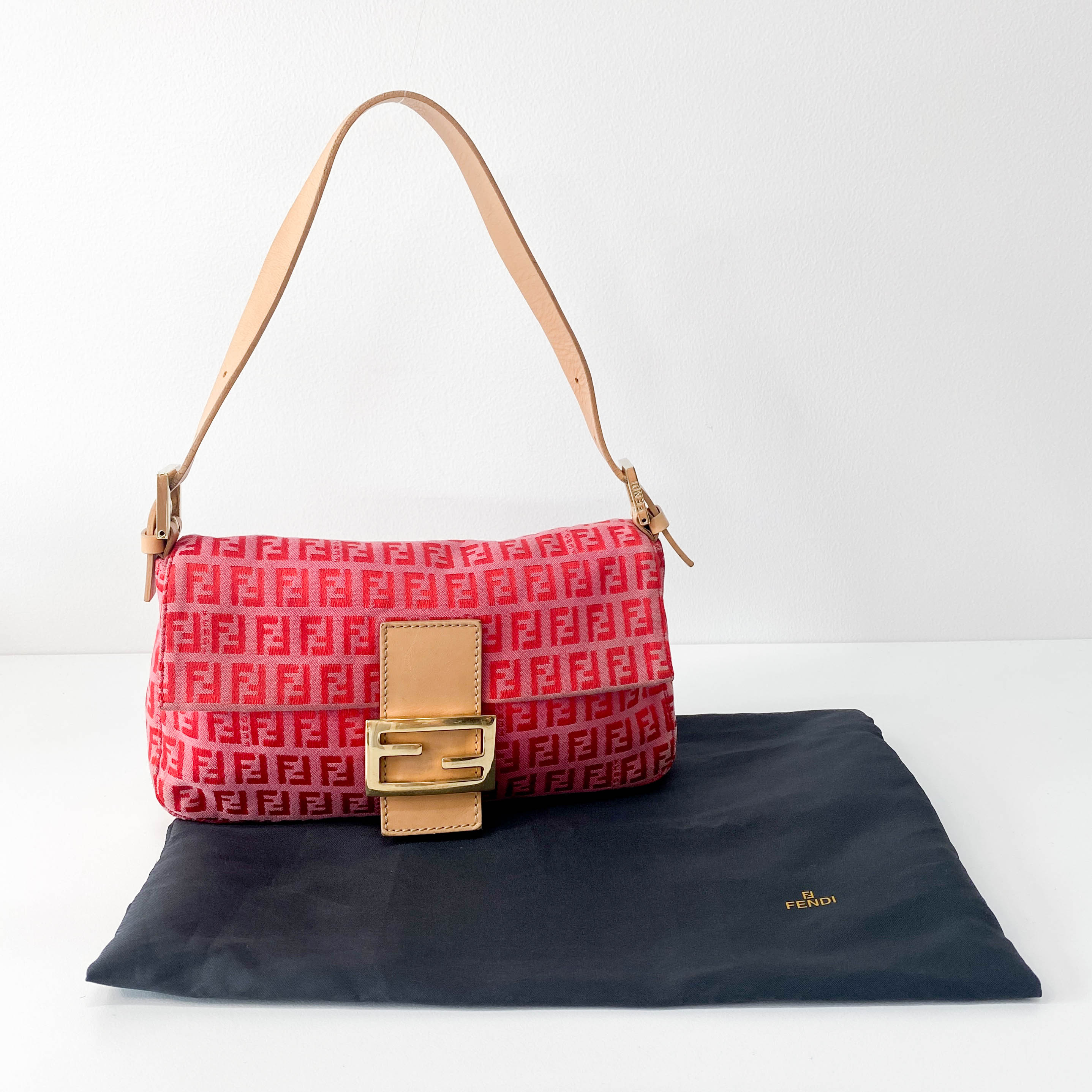 Baguette Pink Zucca Canvas Shoulder Bag