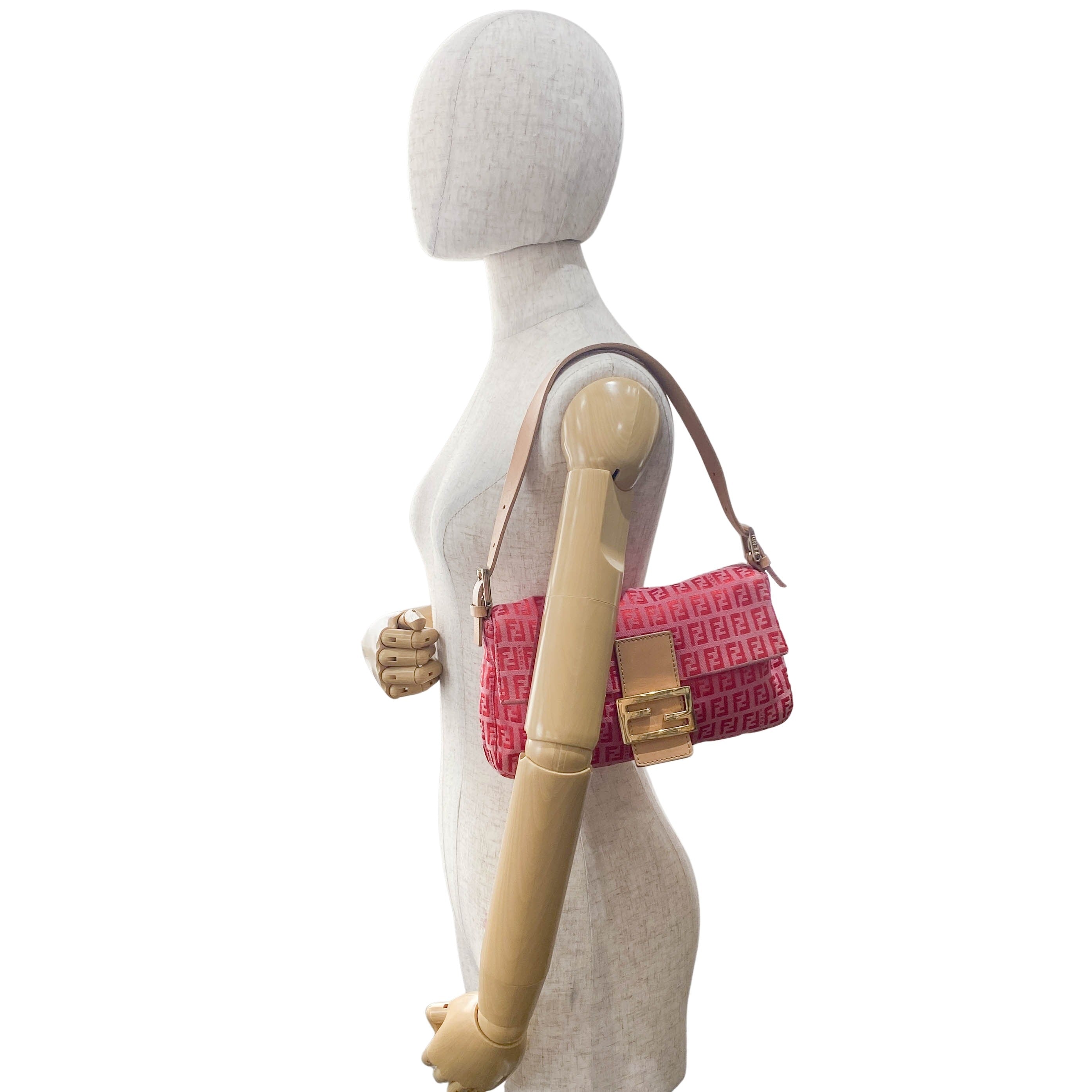 Baguette Pink Zucca Canvas Shoulder Bag