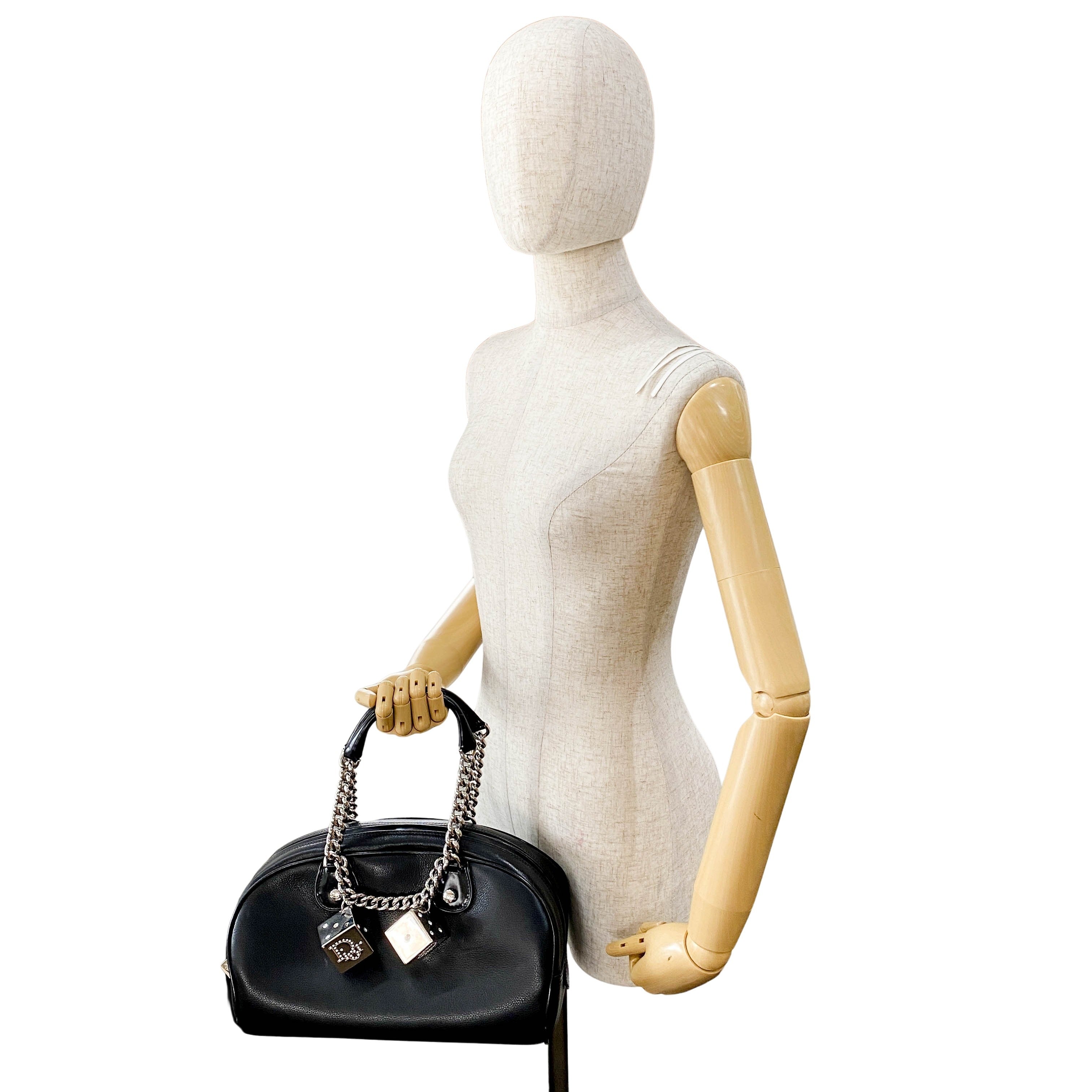 Gambler Dice Black Leather Handbag