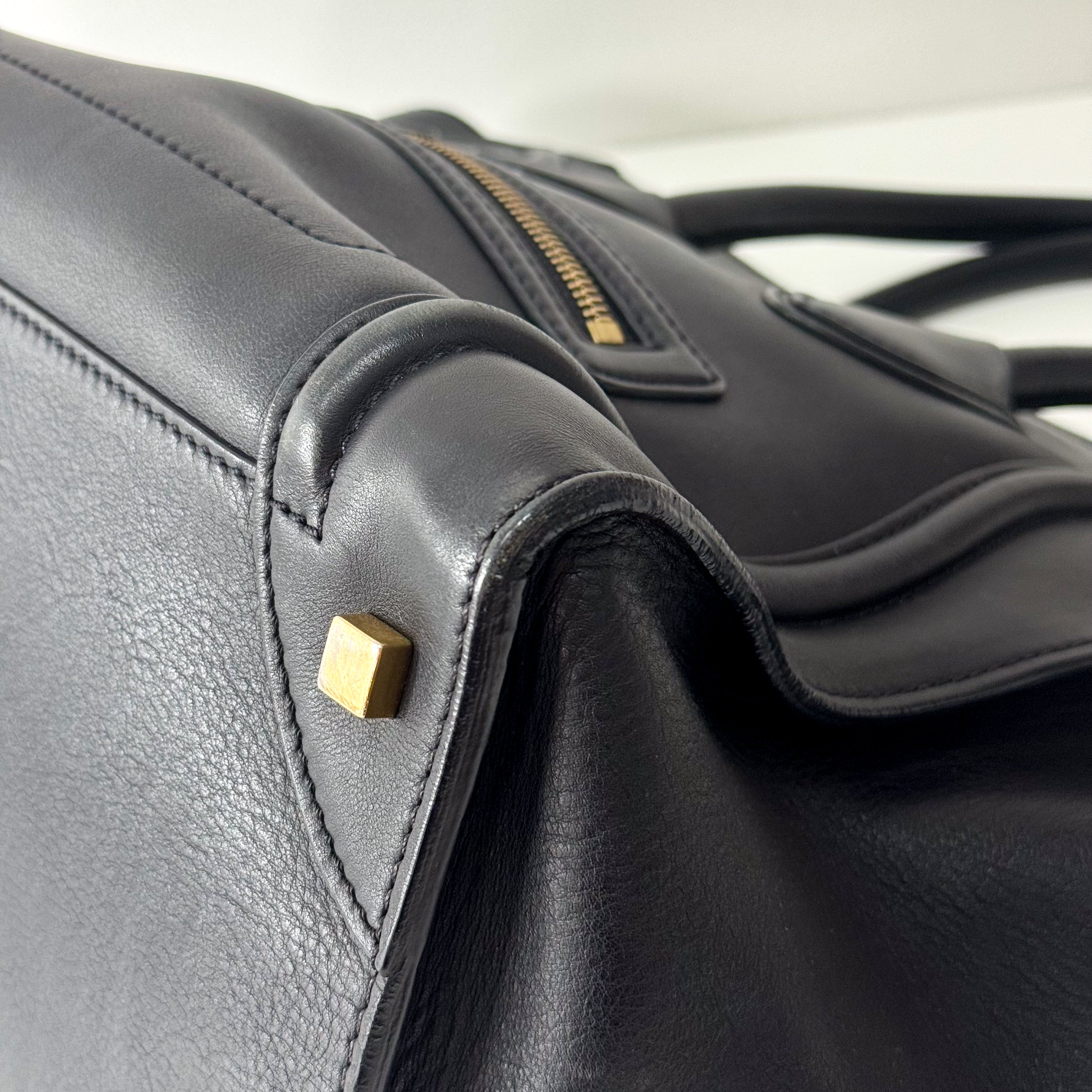 Luggage Black Leather Tote Bag