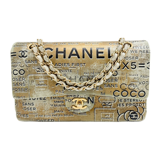 Limited Edition Graffiti Newspaper Classic Double Flap 2015-2016 Multicolor Leather Shoulder Bag