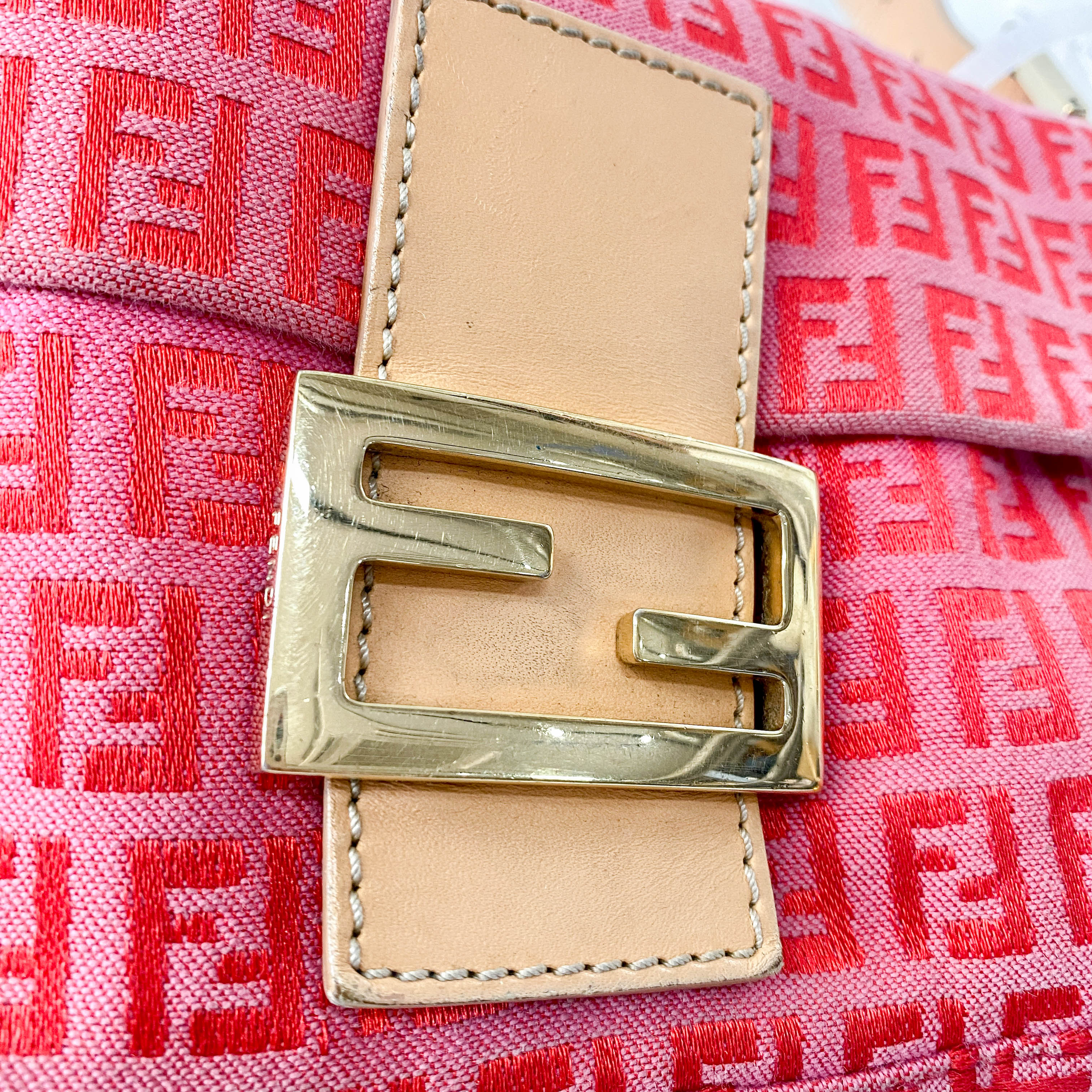 Baguette Pink Zucca Canvas Shoulder Bag