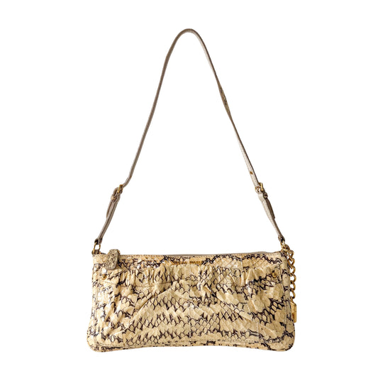 Yellow Embossed Lizzard Leather Shoulder Bag