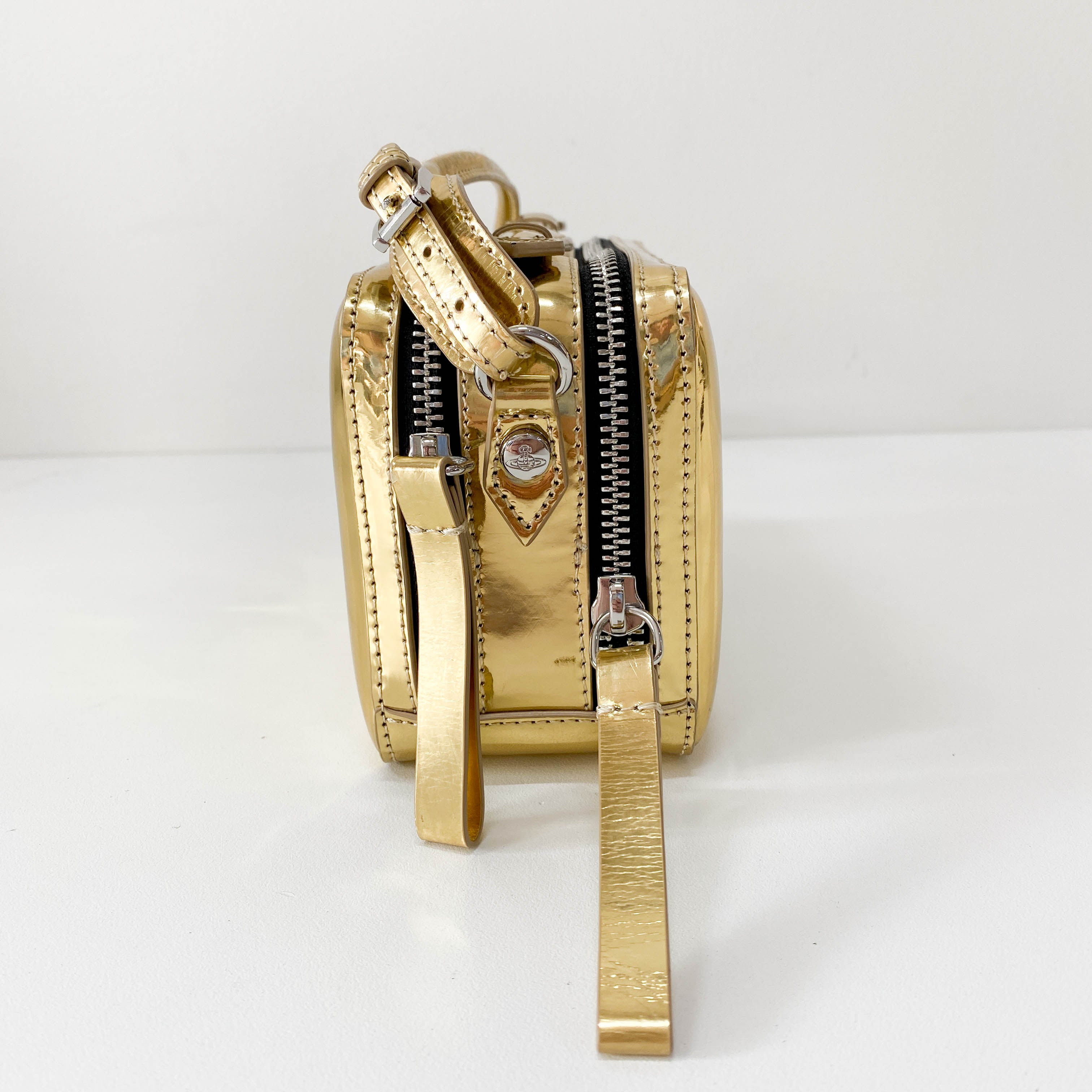 Gold Patent Leather Camera Bag