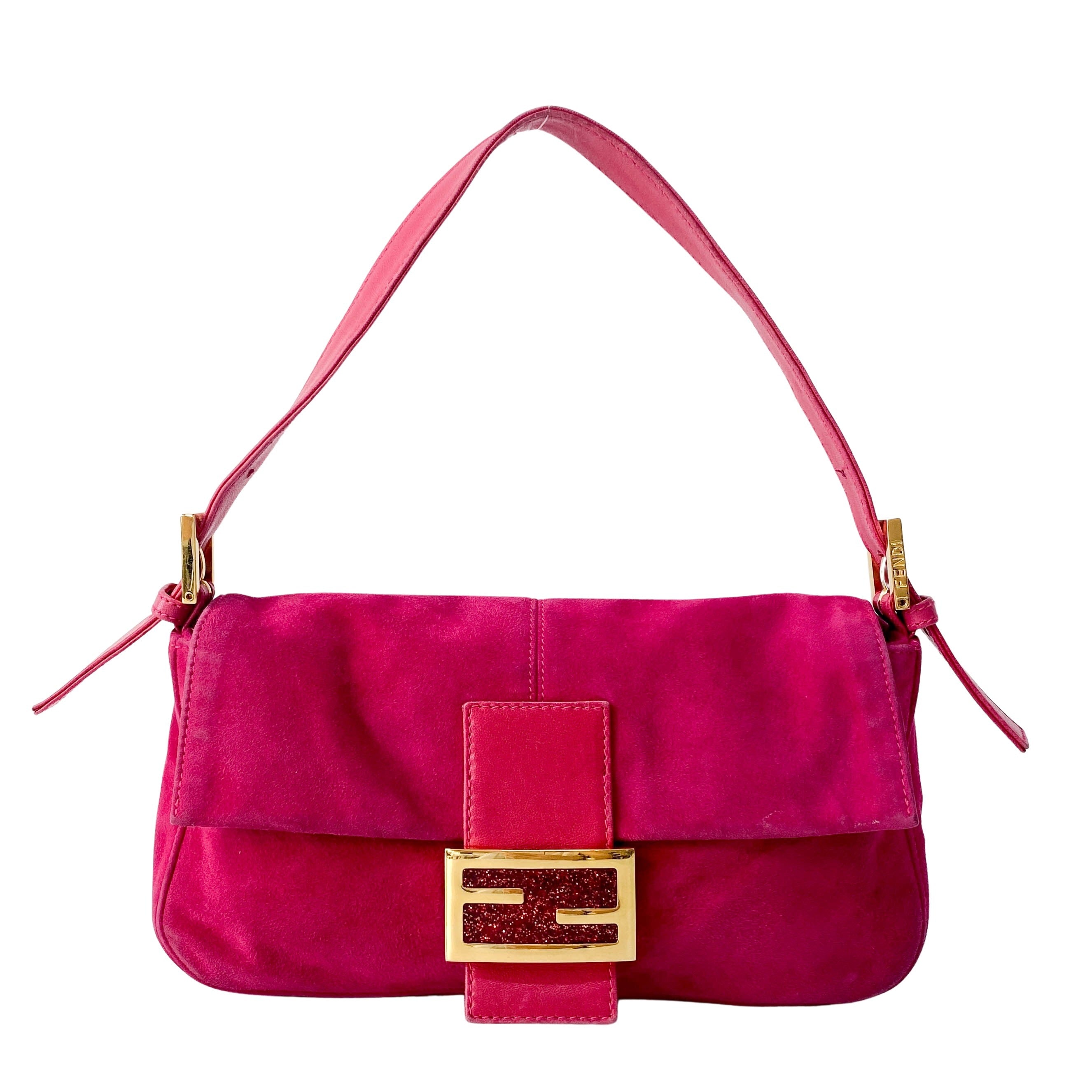 Pink Baguette Suede Bag