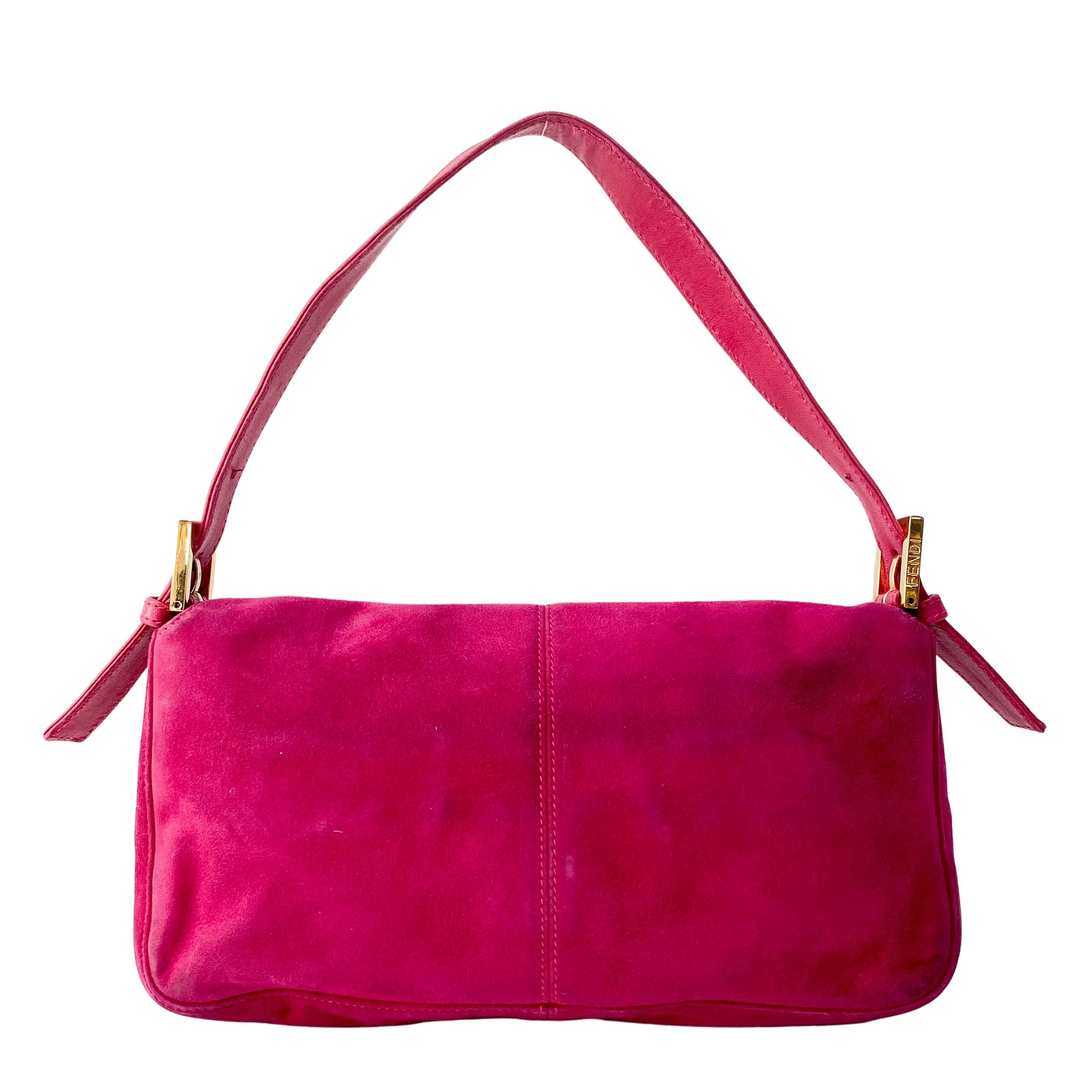 Pink Baguette Suede Bag