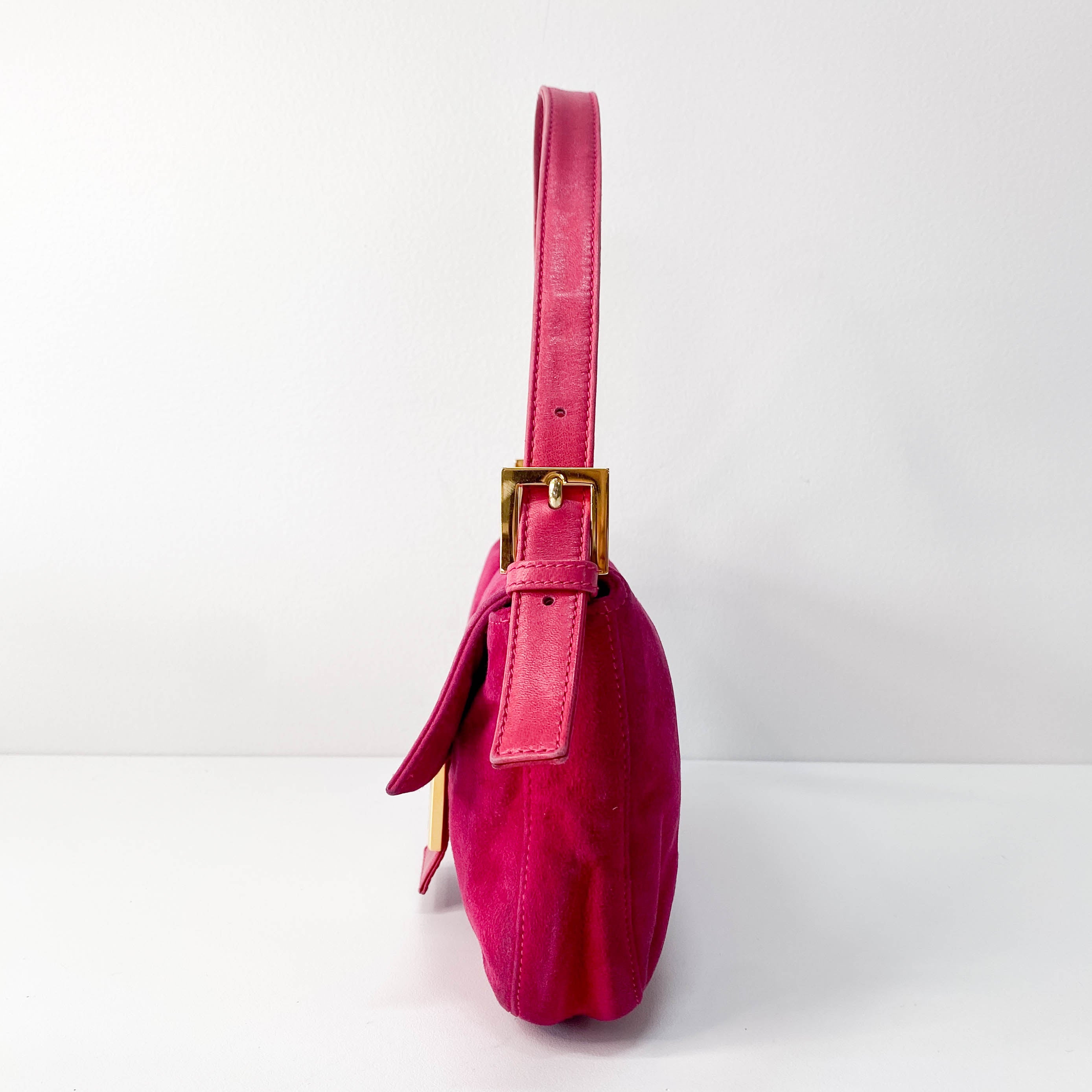 Pink Baguette Suede Bag