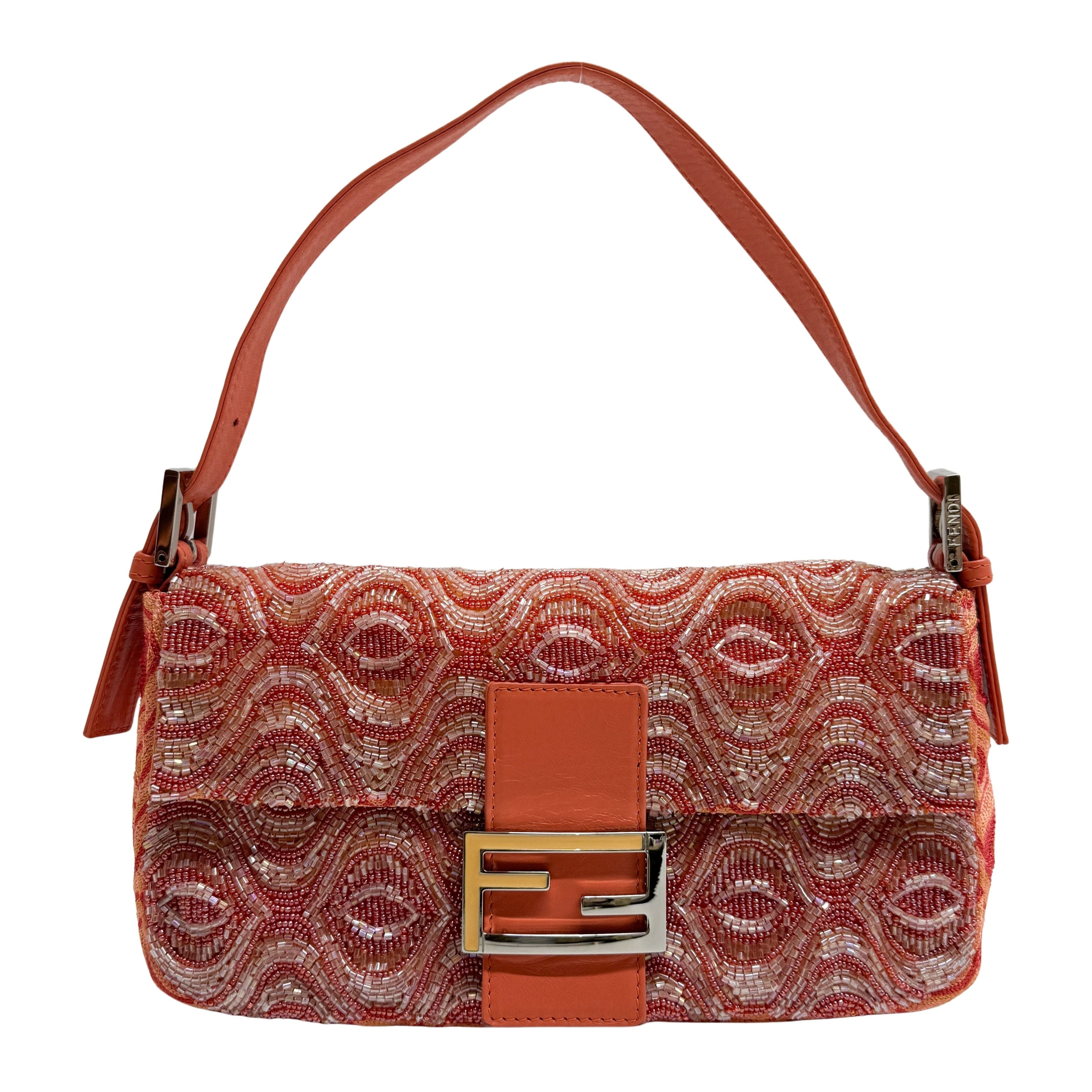 Baguette Orange Beaded Shoulder Bag