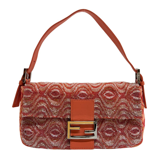 Baguette Orange Beaded Shoulder Bag
