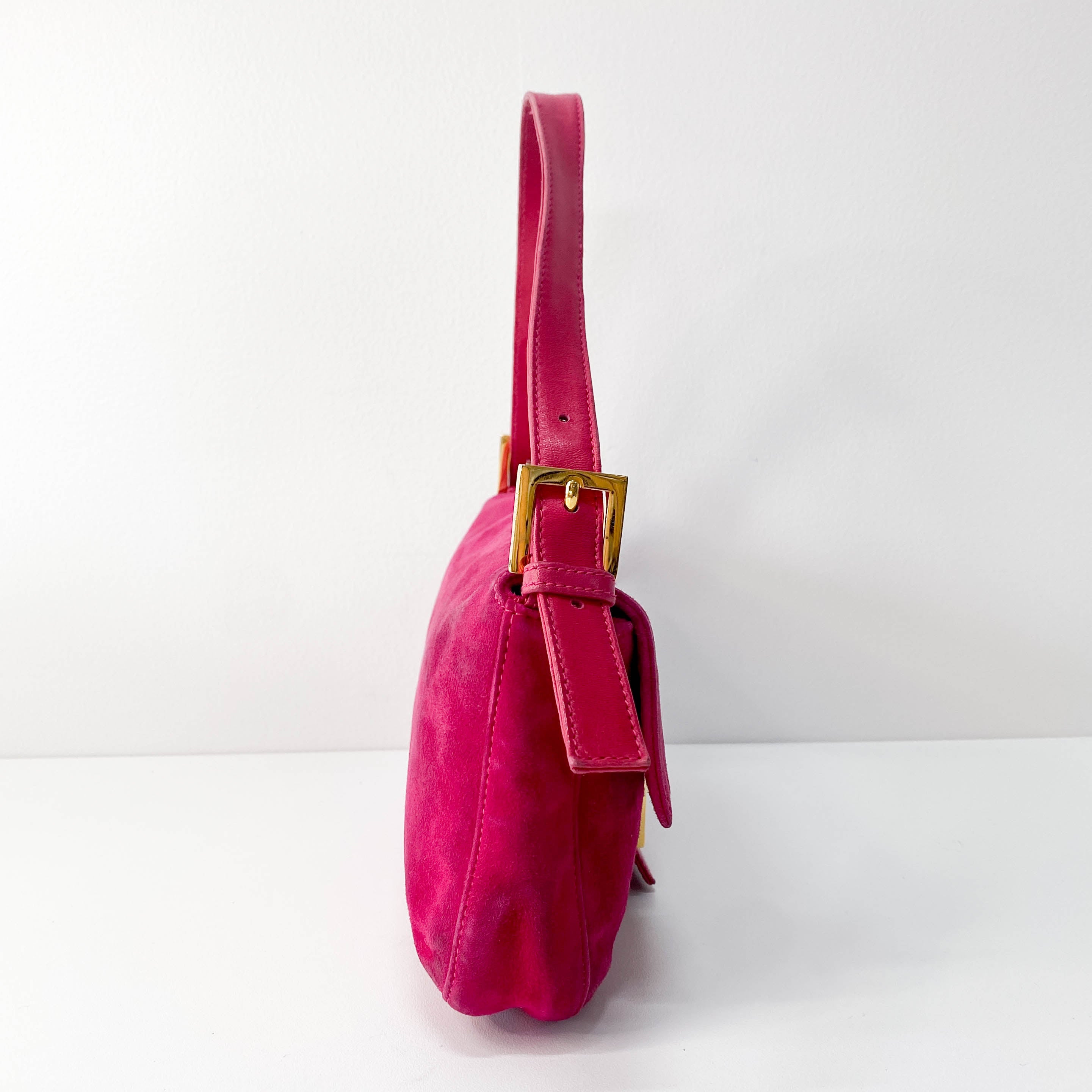 Pink Baguette Suede Bag