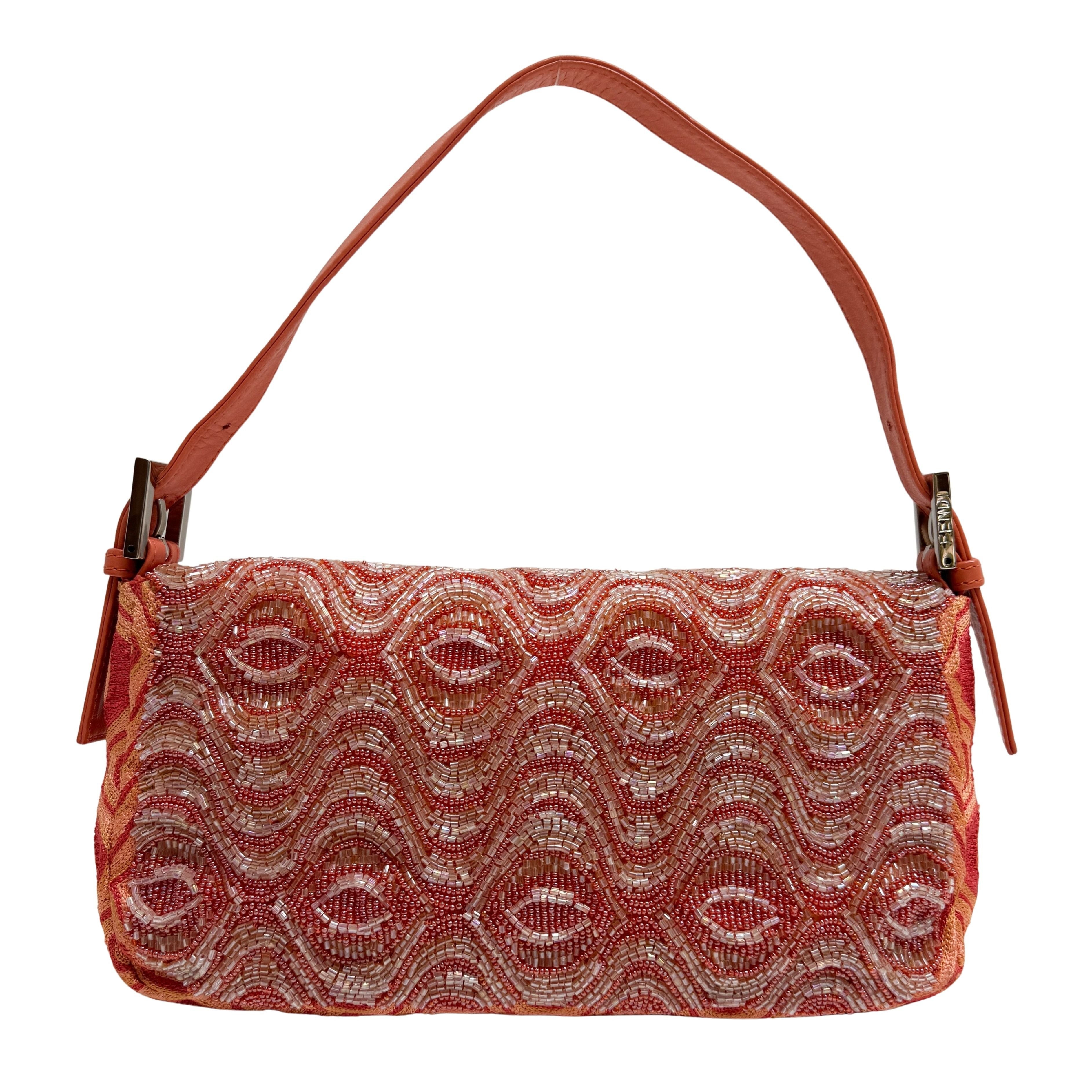 Baguette Orange Beaded Shoulder Bag