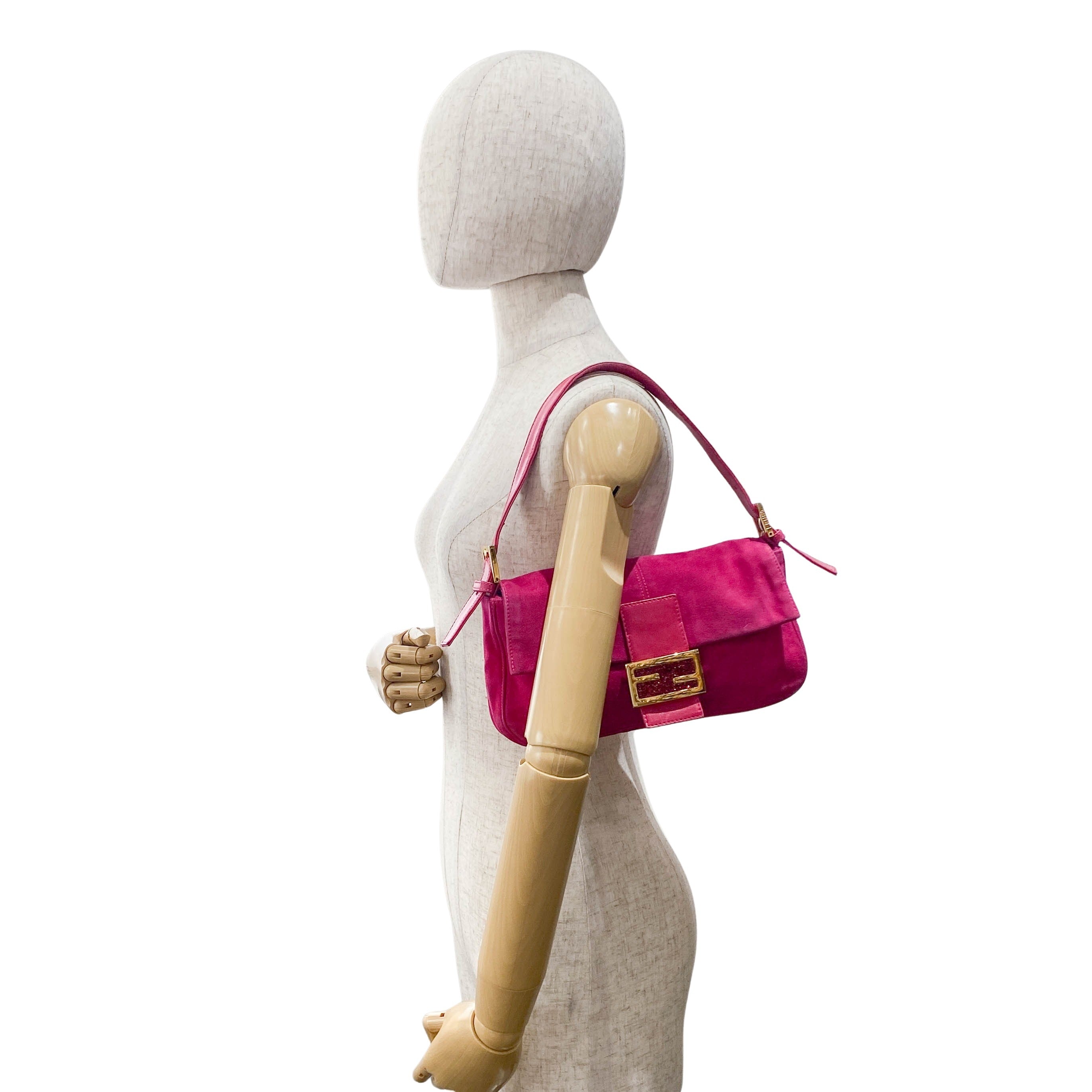 Pink Baguette Suede Bag