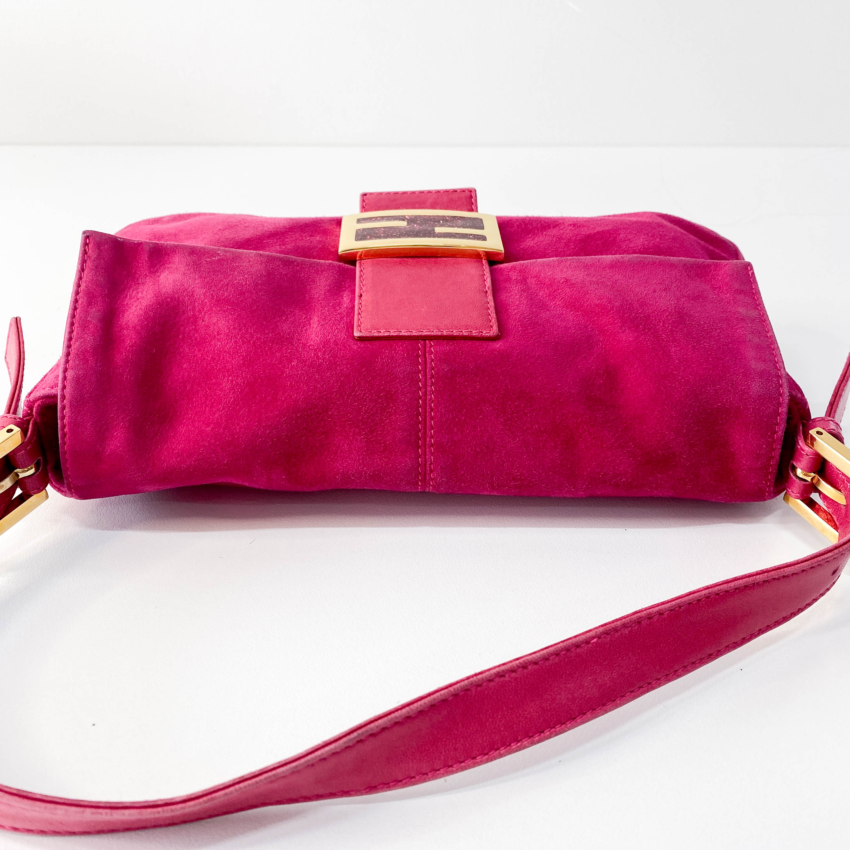 Pink Baguette Suede Bag