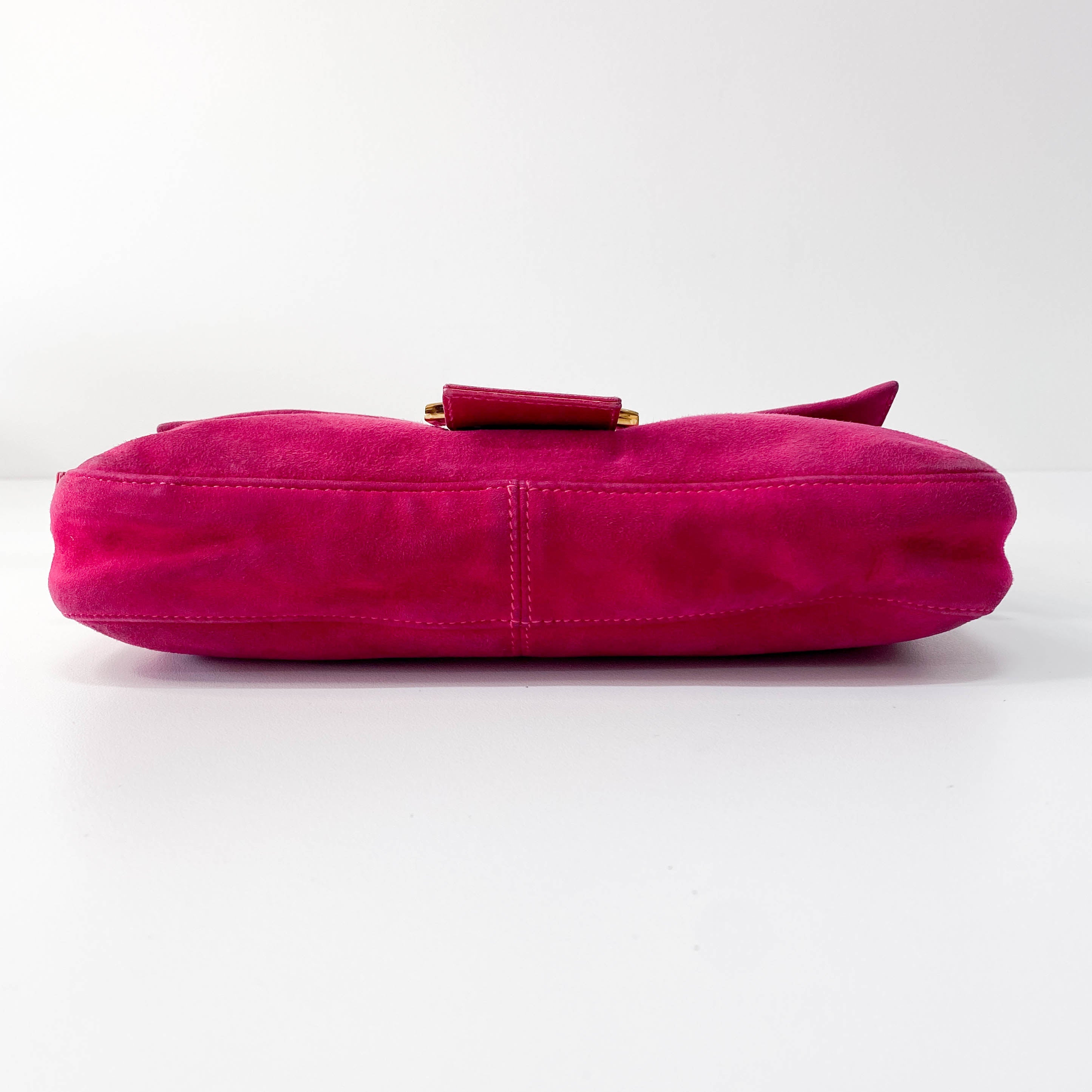 Pink Baguette Suede Bag