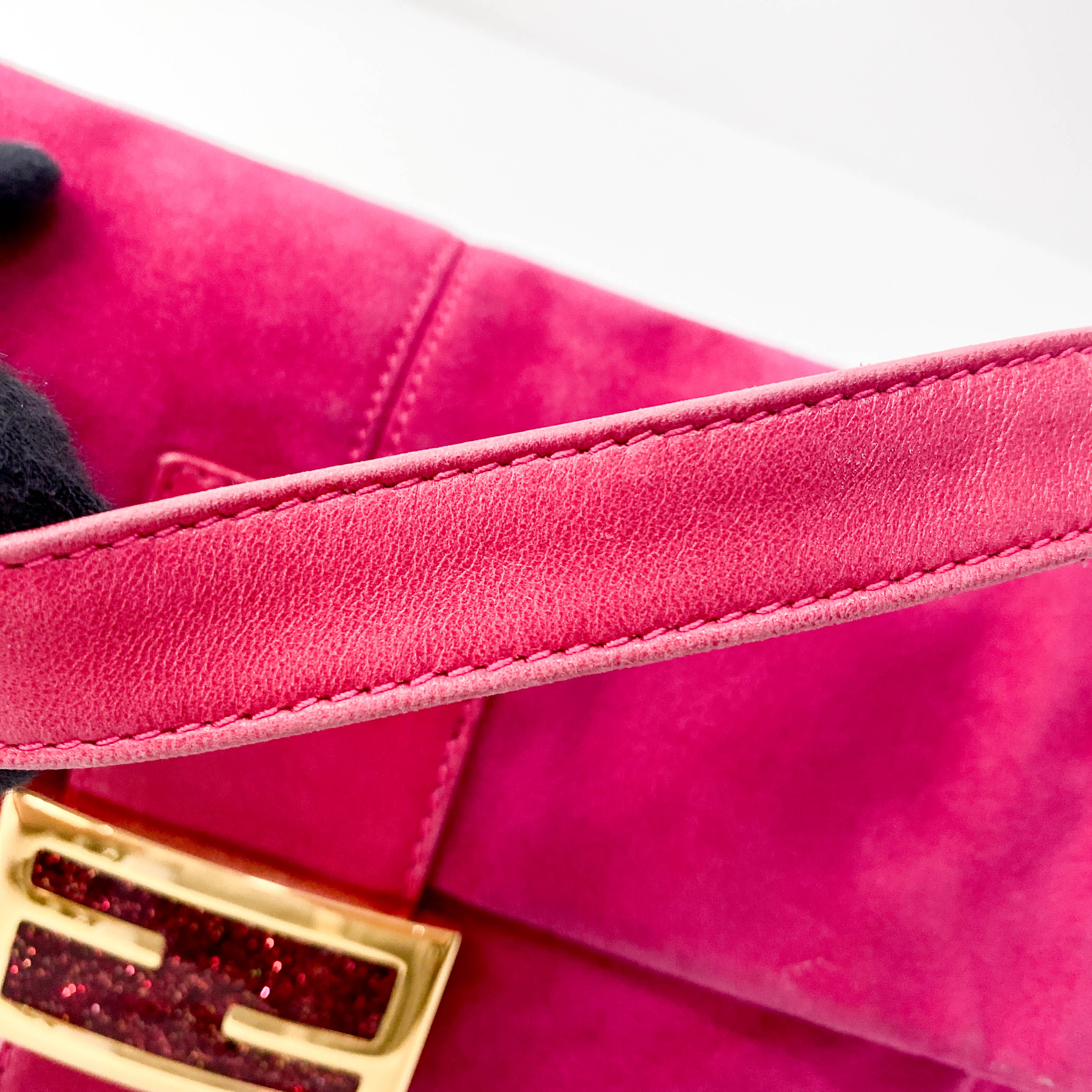 Pink Baguette Suede Bag