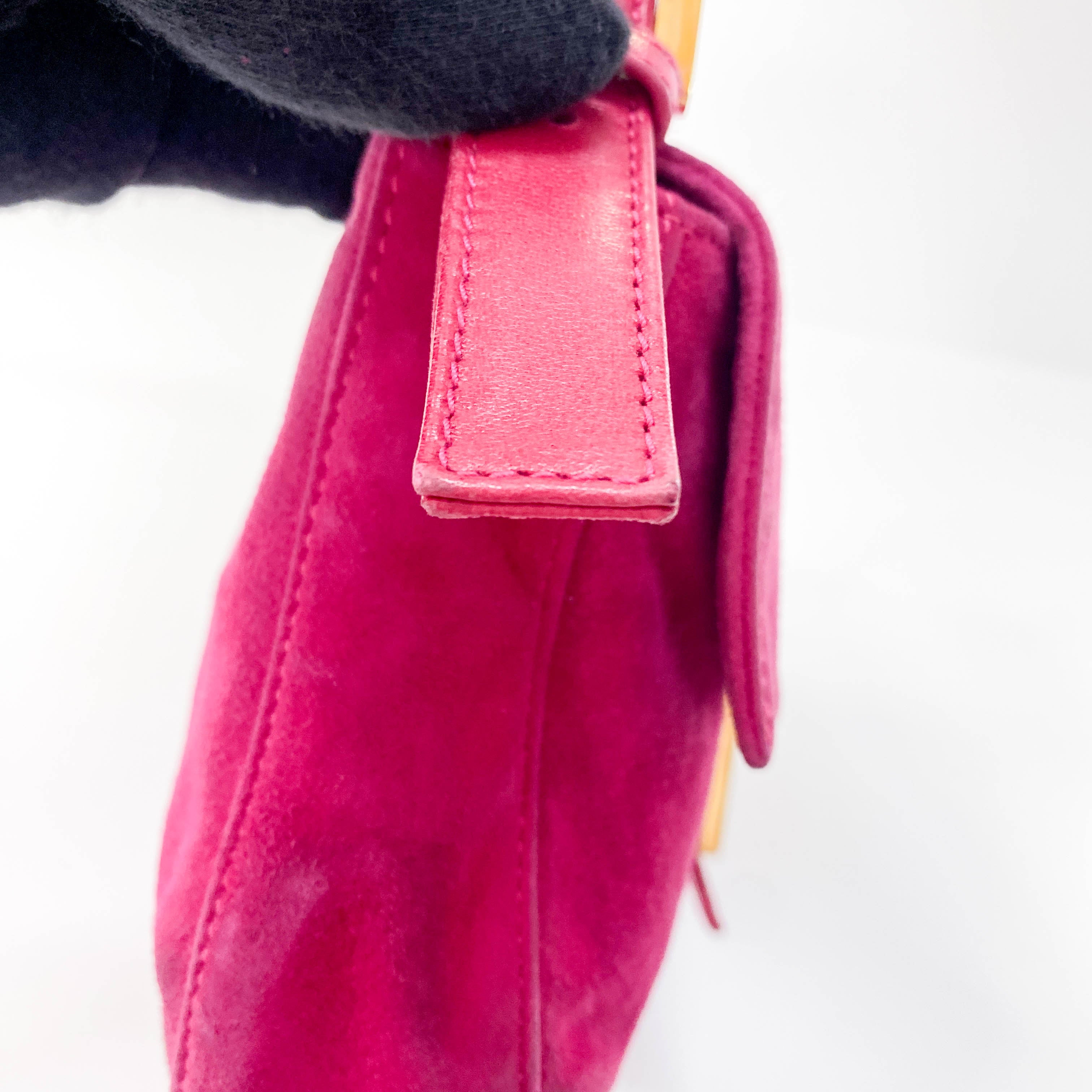 Pink Baguette Suede Bag