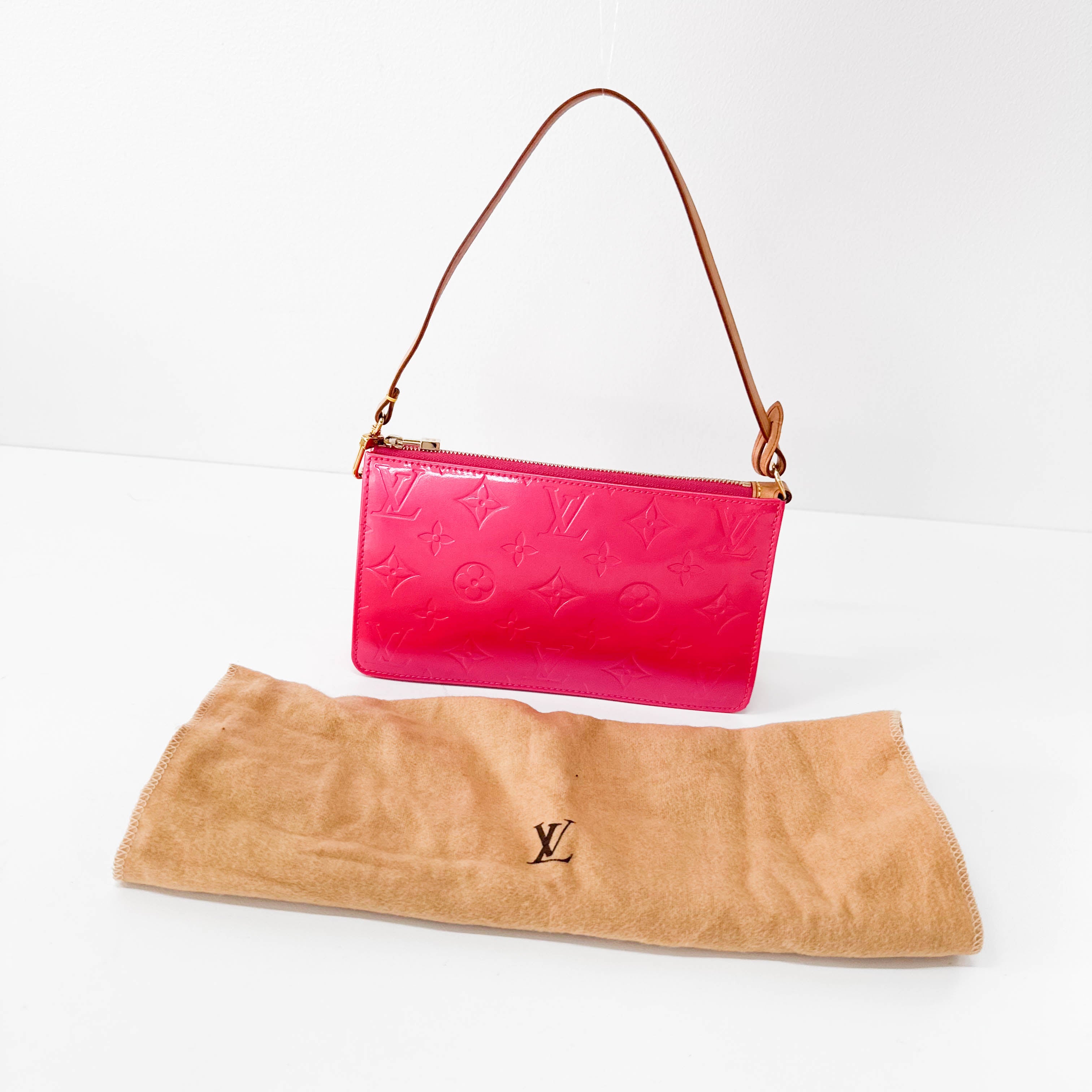 Vernis Lexington Pink Monogram Leather Pouch