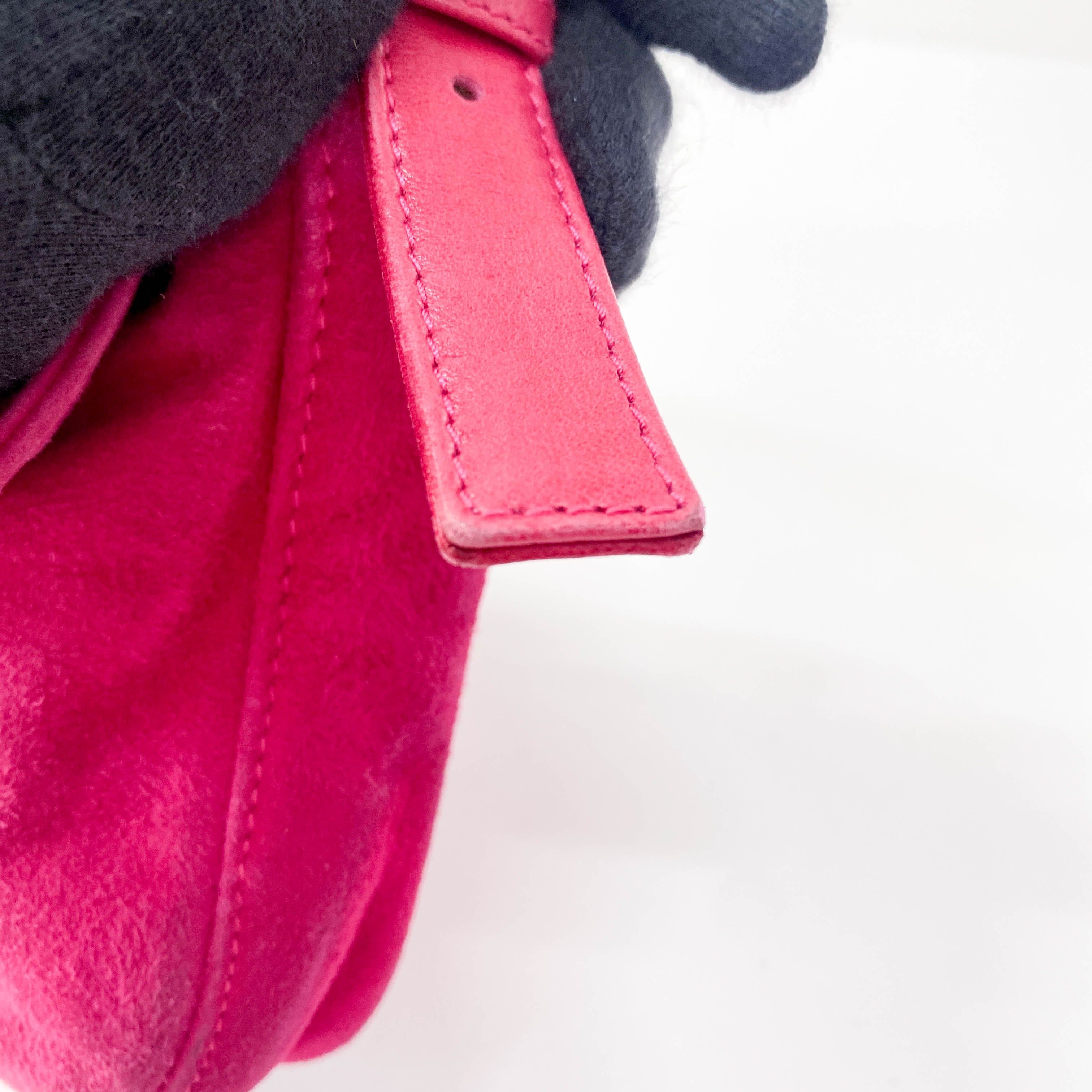 Pink Baguette Suede Bag