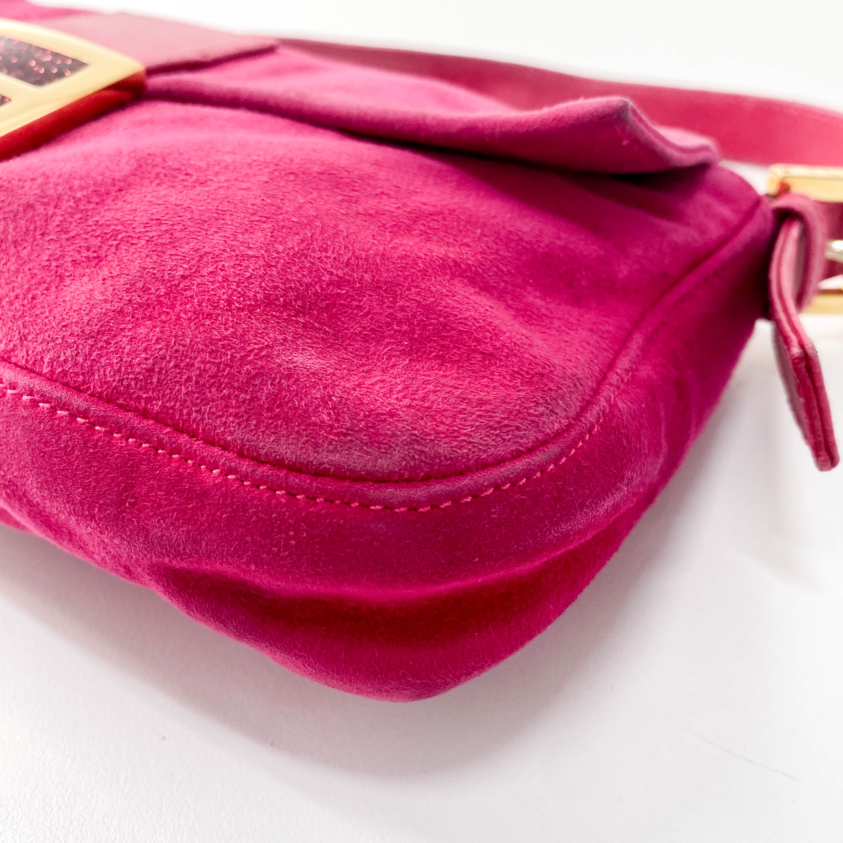 Pink Baguette Suede Bag