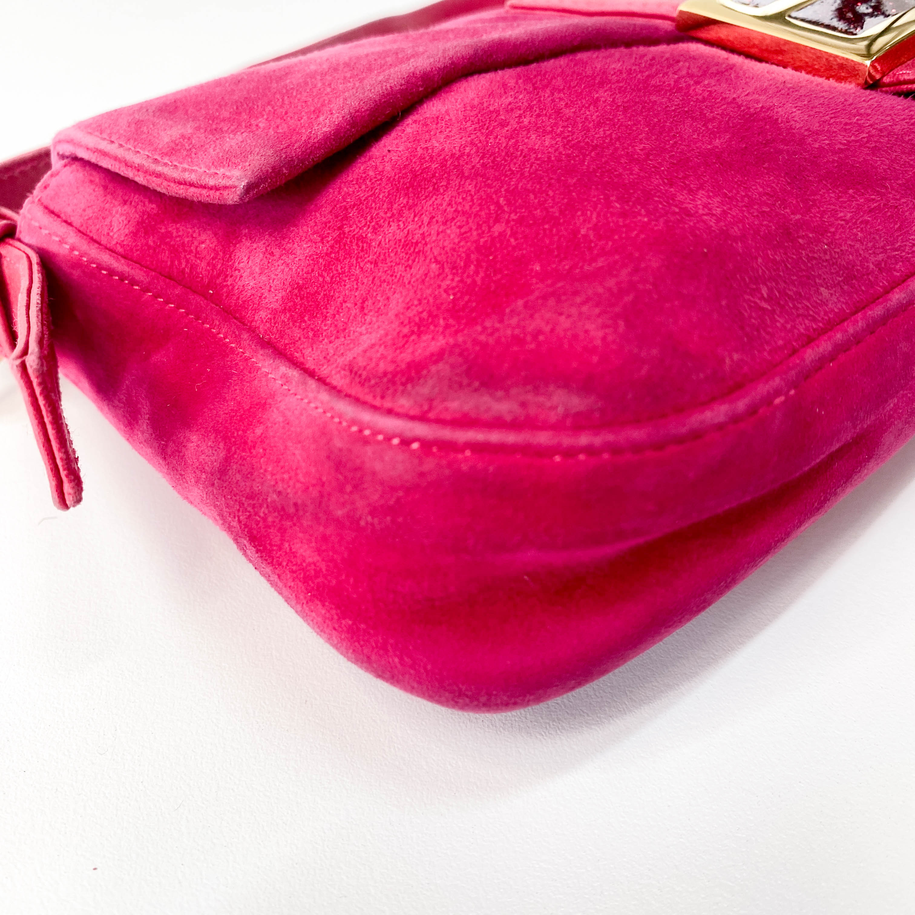 Pink Baguette Suede Bag