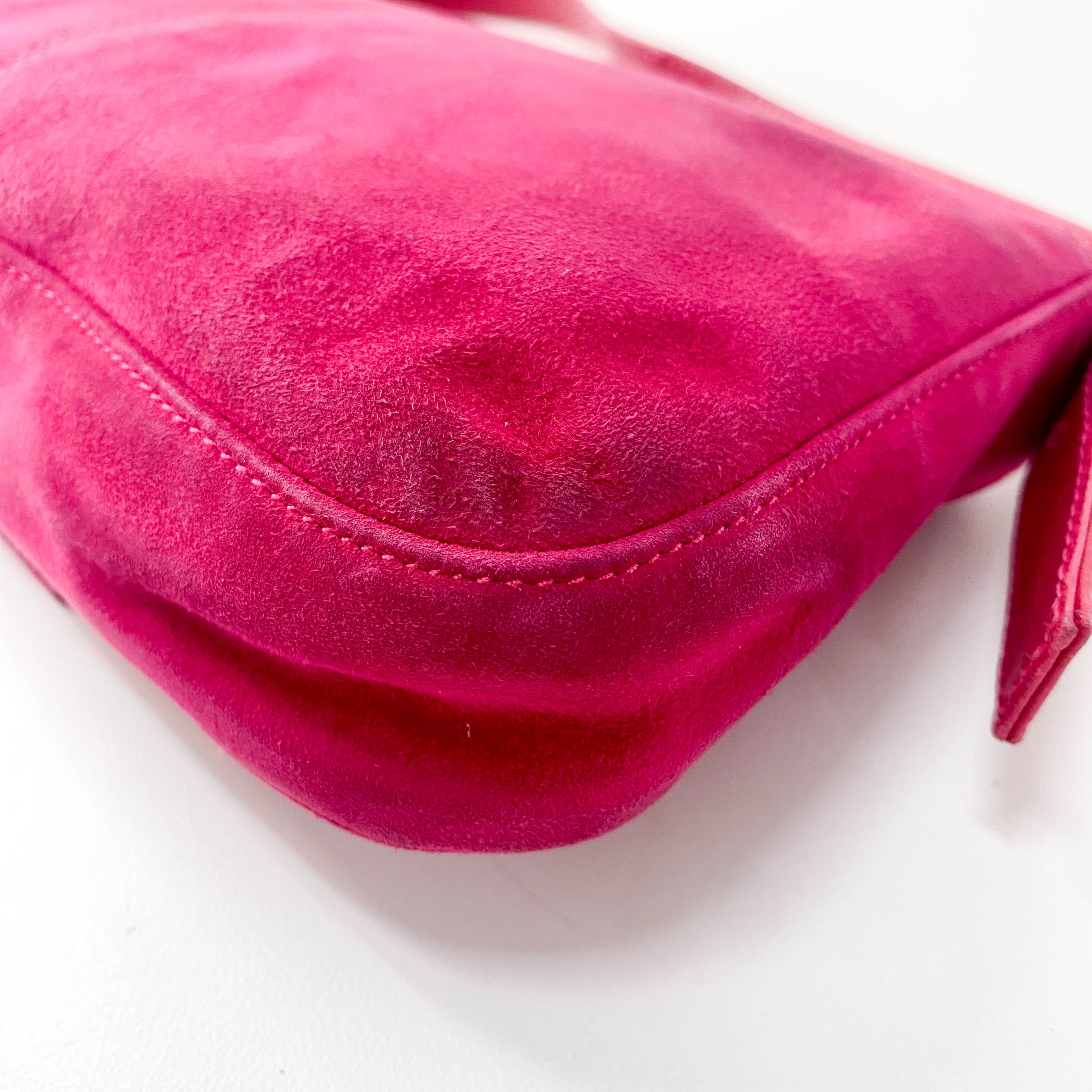 Pink Baguette Suede Bag