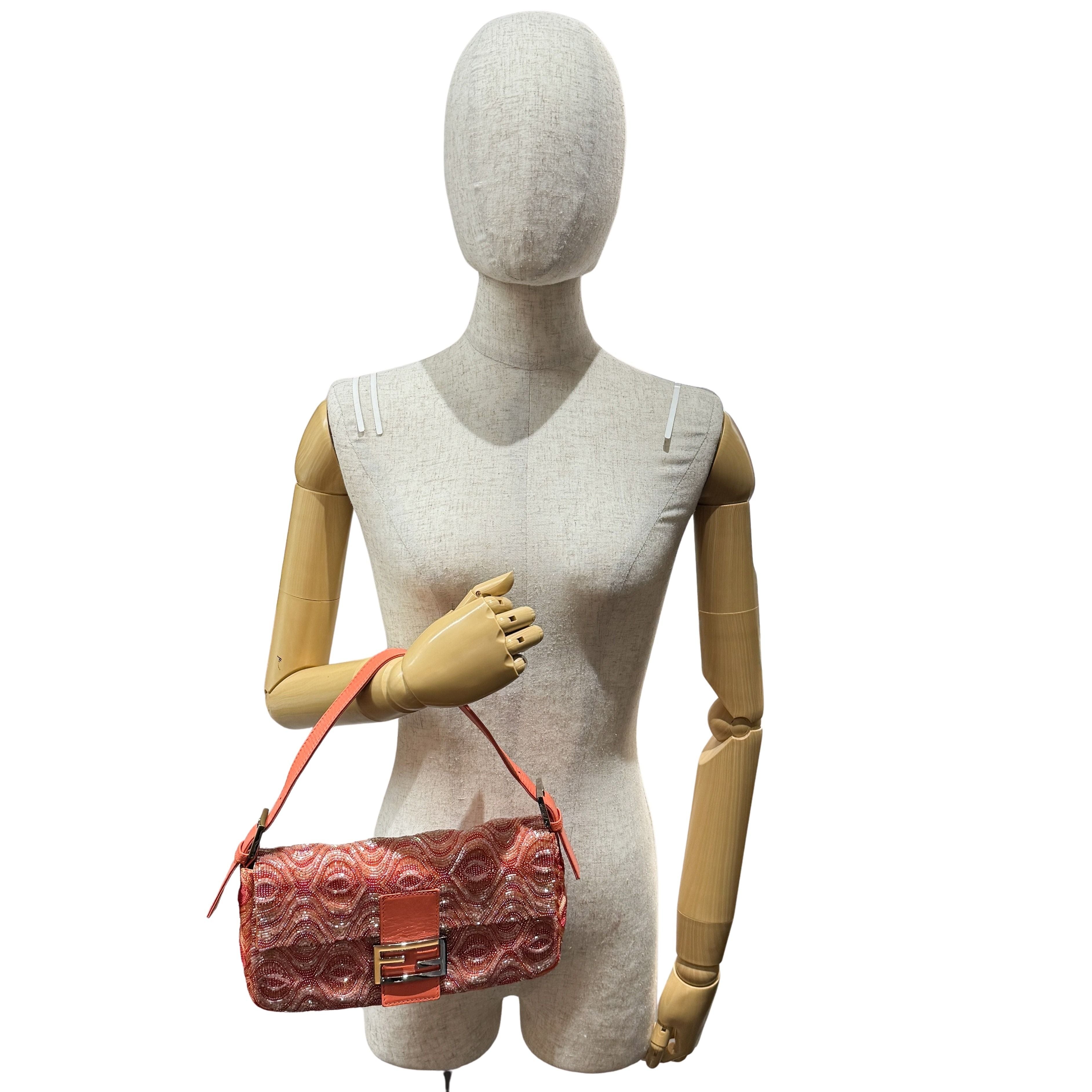 Baguette Orange Beaded Shoulder Bag