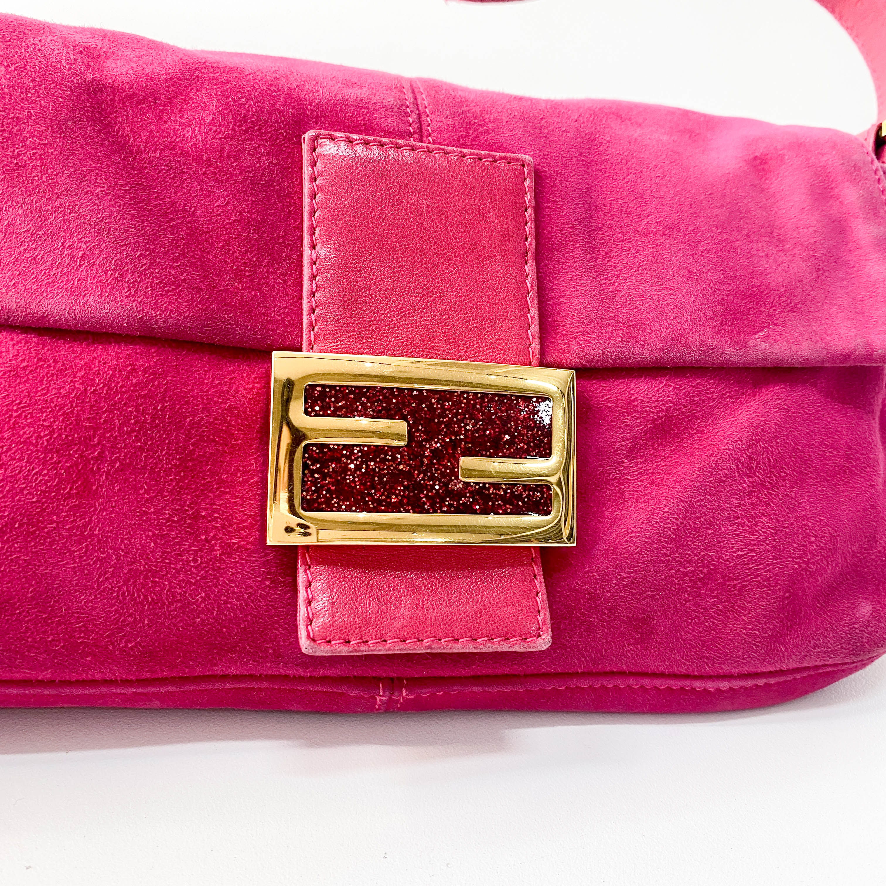 Pink Baguette Suede Bag
