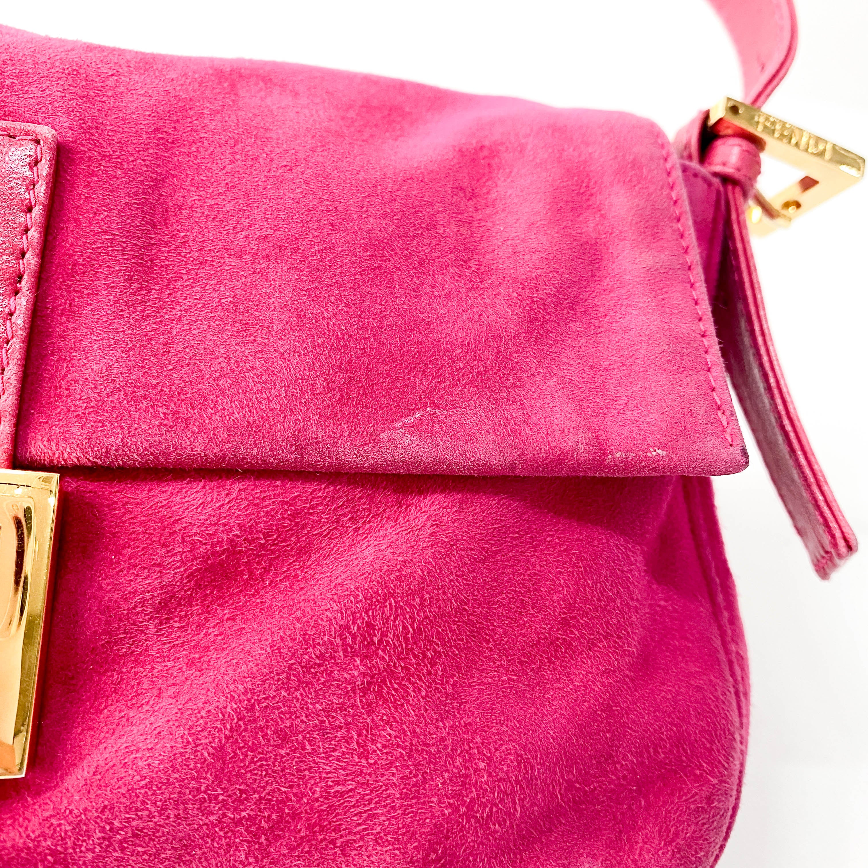 Pink Baguette Suede Bag