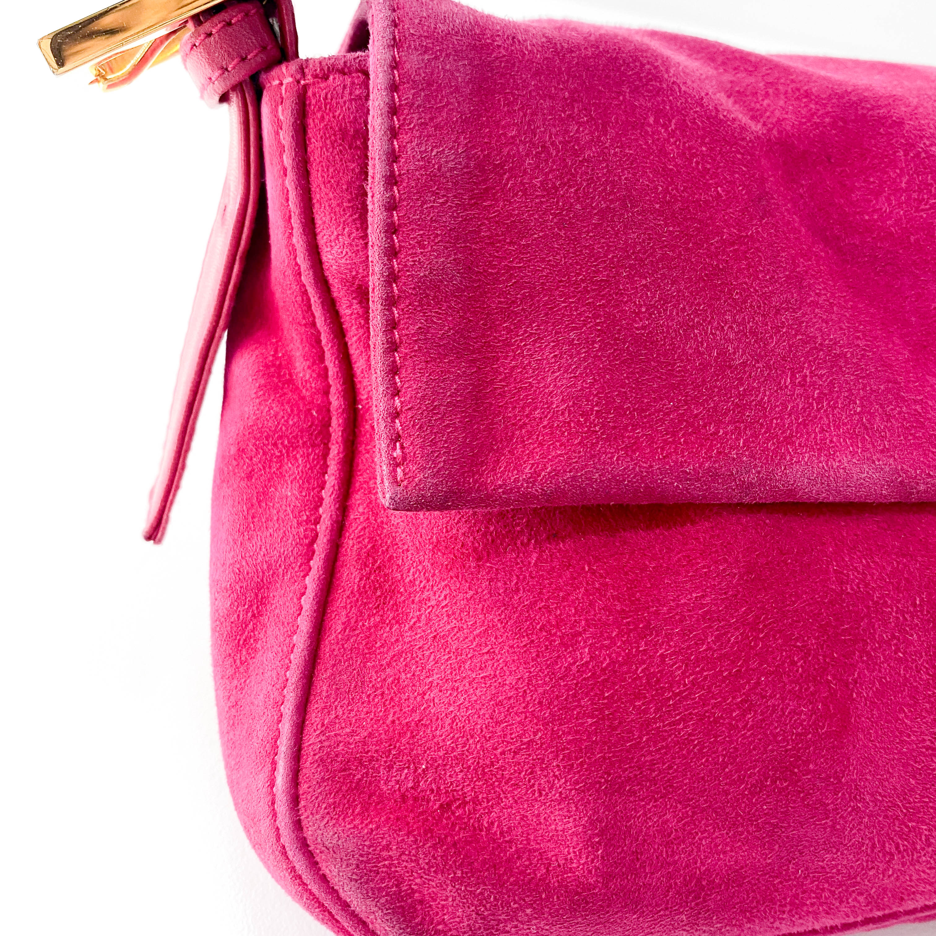 Pink Baguette Suede Bag