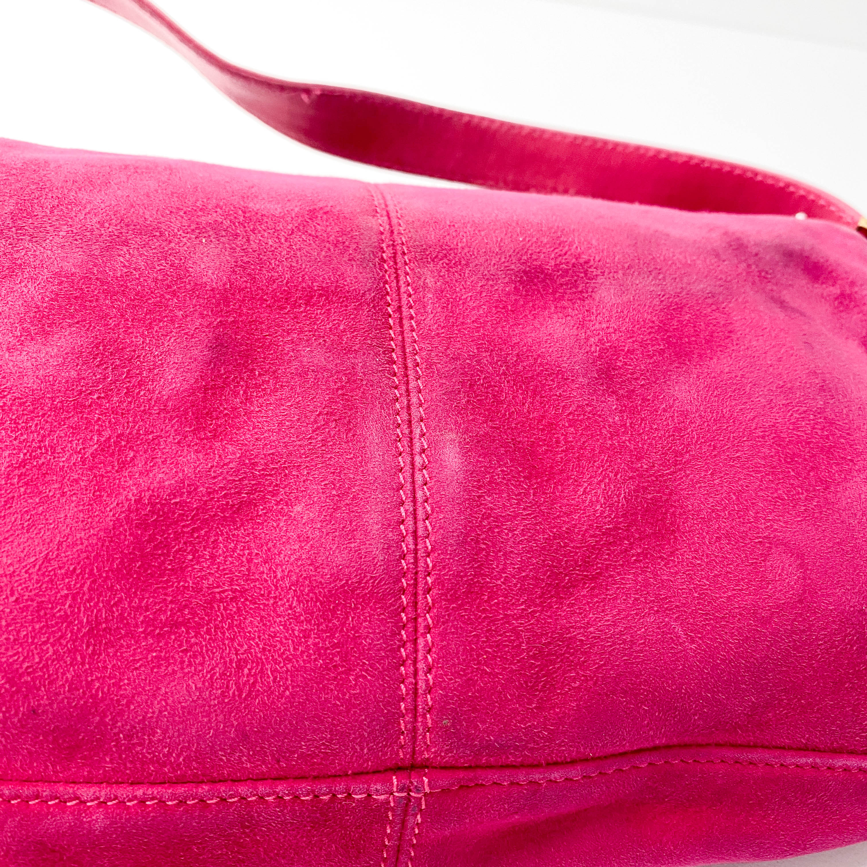 Pink Baguette Suede Bag