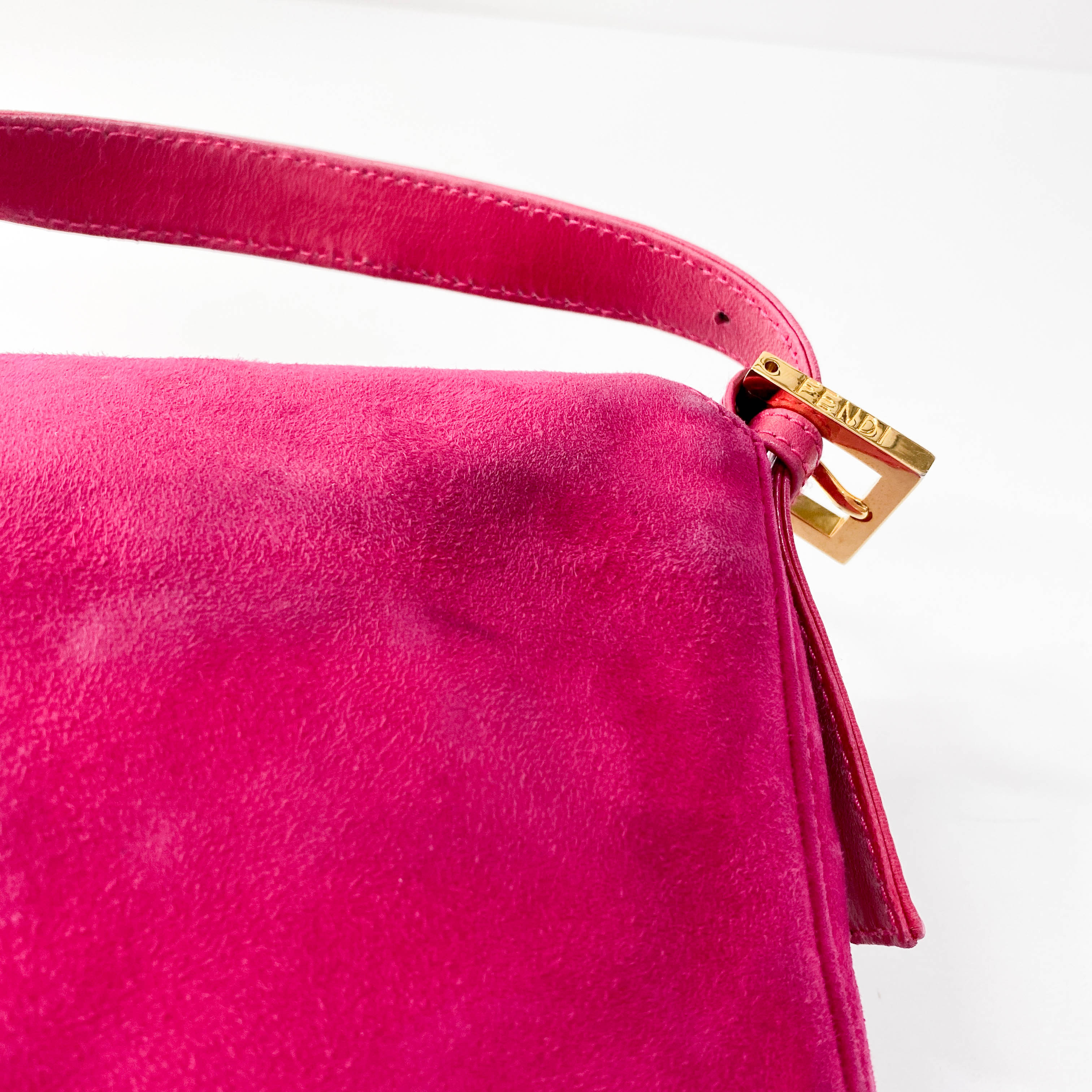 Pink Baguette Suede Bag