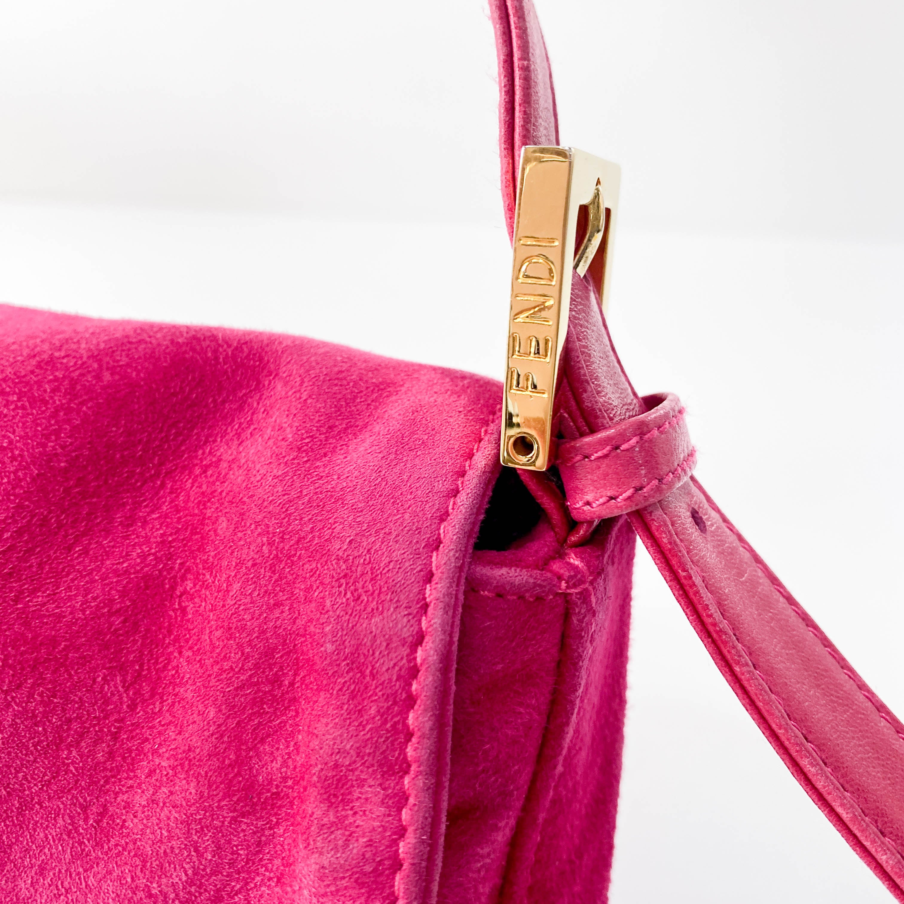 Pink Baguette Suede Bag