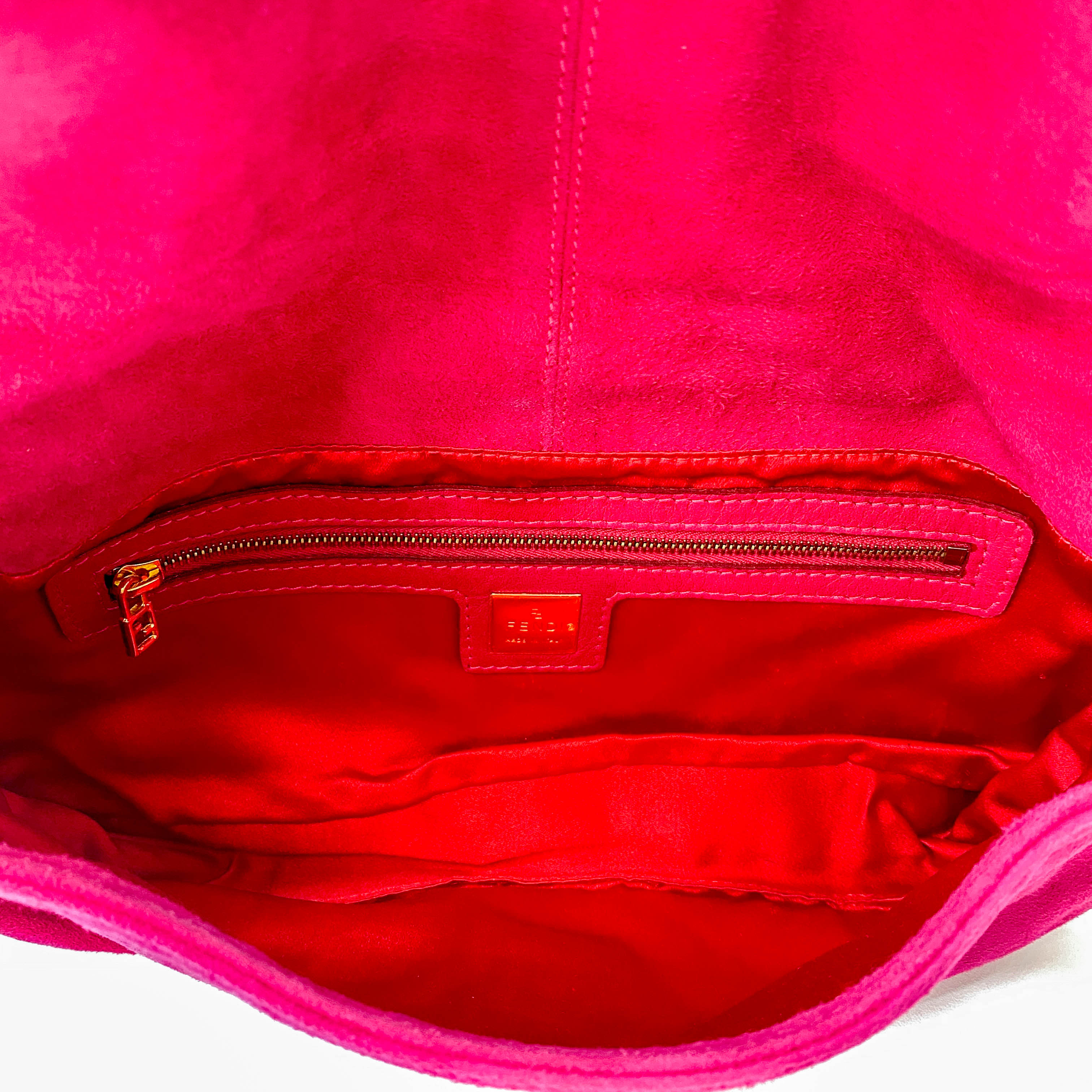 Pink Baguette Suede Bag