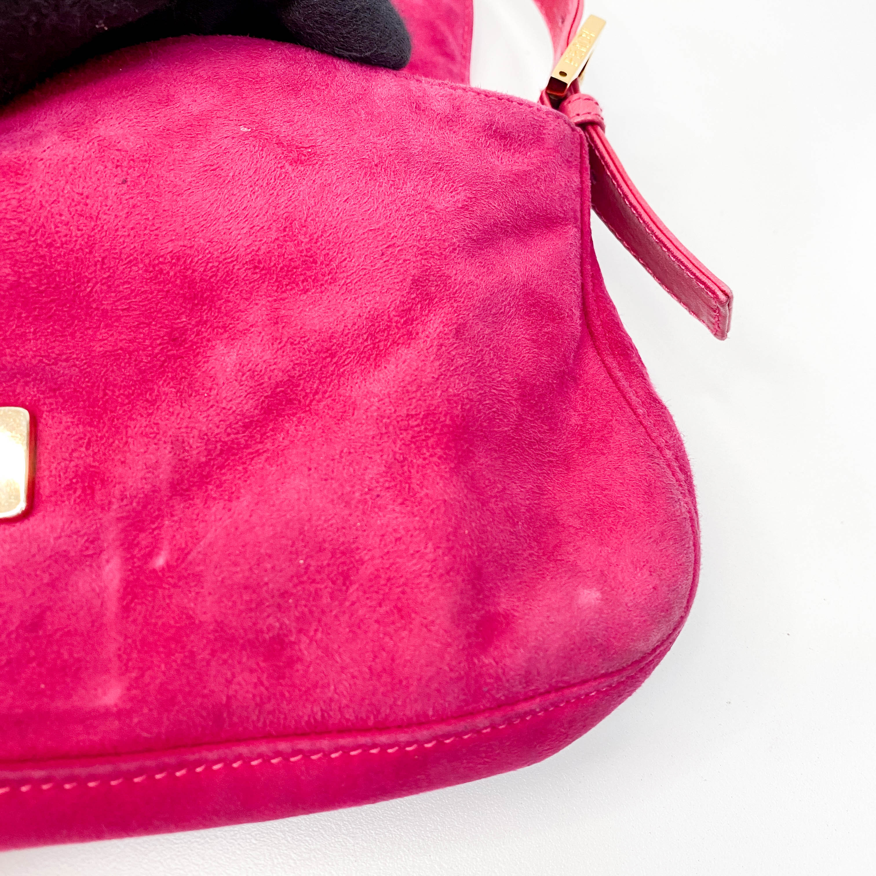 Pink Baguette Suede Bag