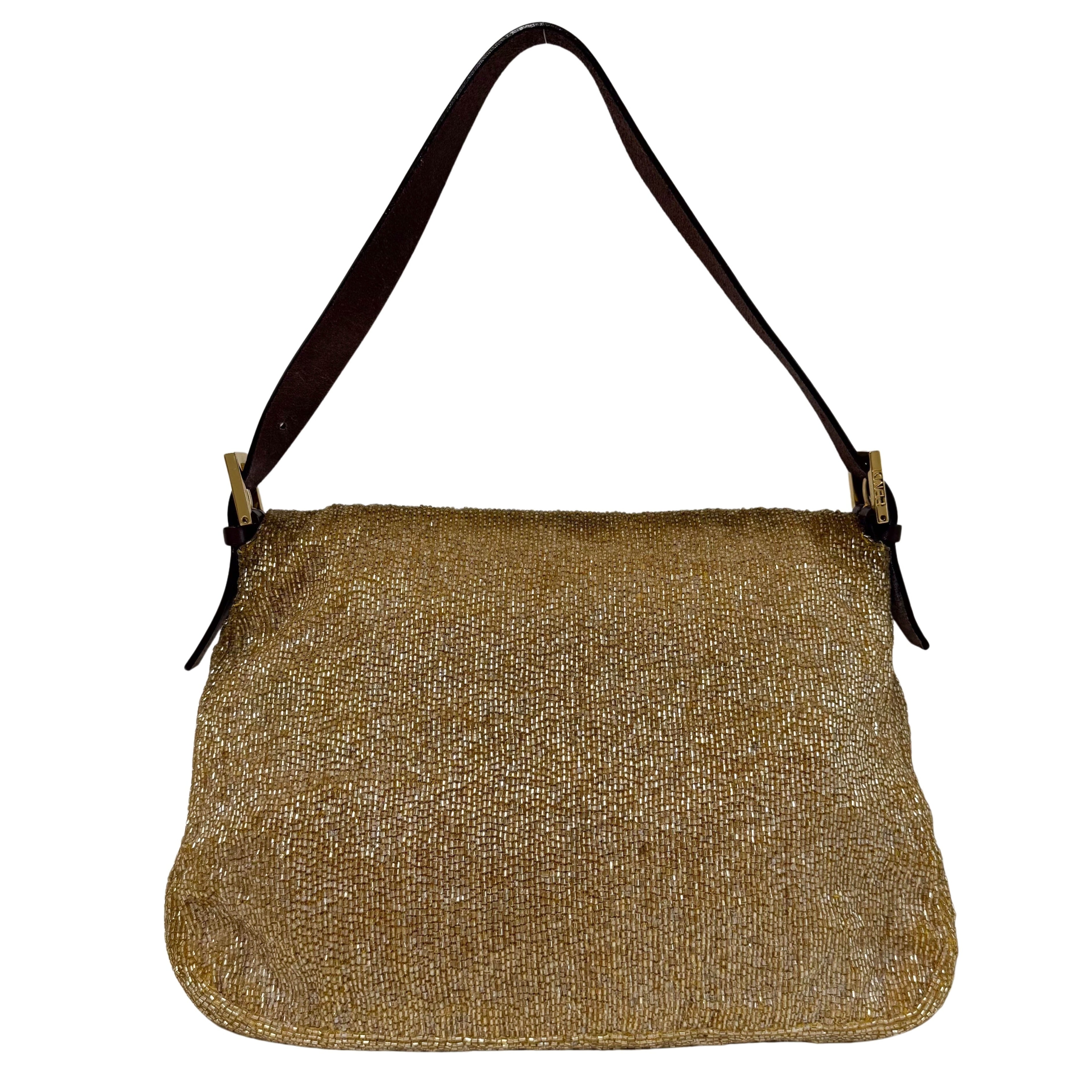 Mamma Baguette Gold Beaded Shoulder Bag