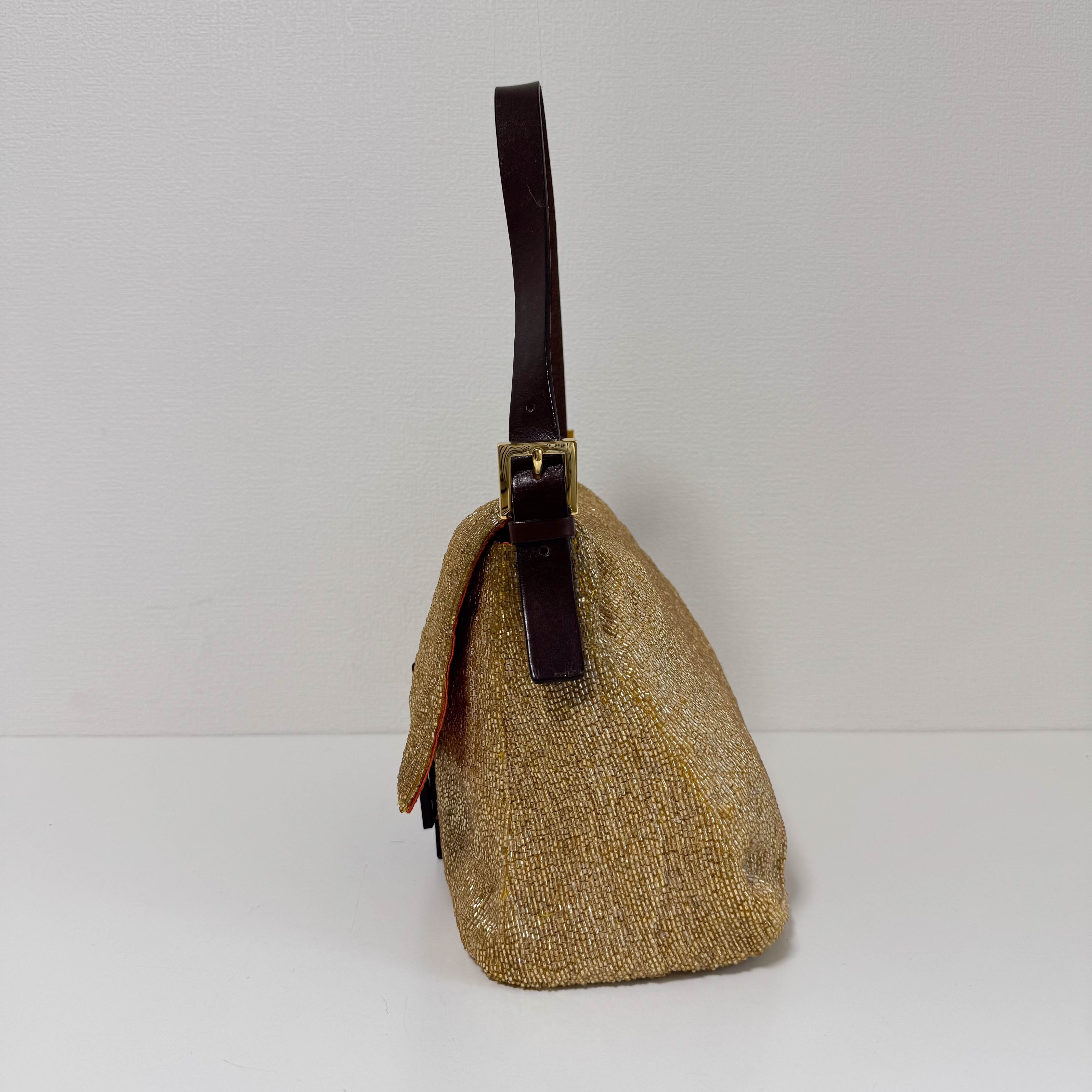 Mamma Baguette Gold Beaded Shoulder Bag