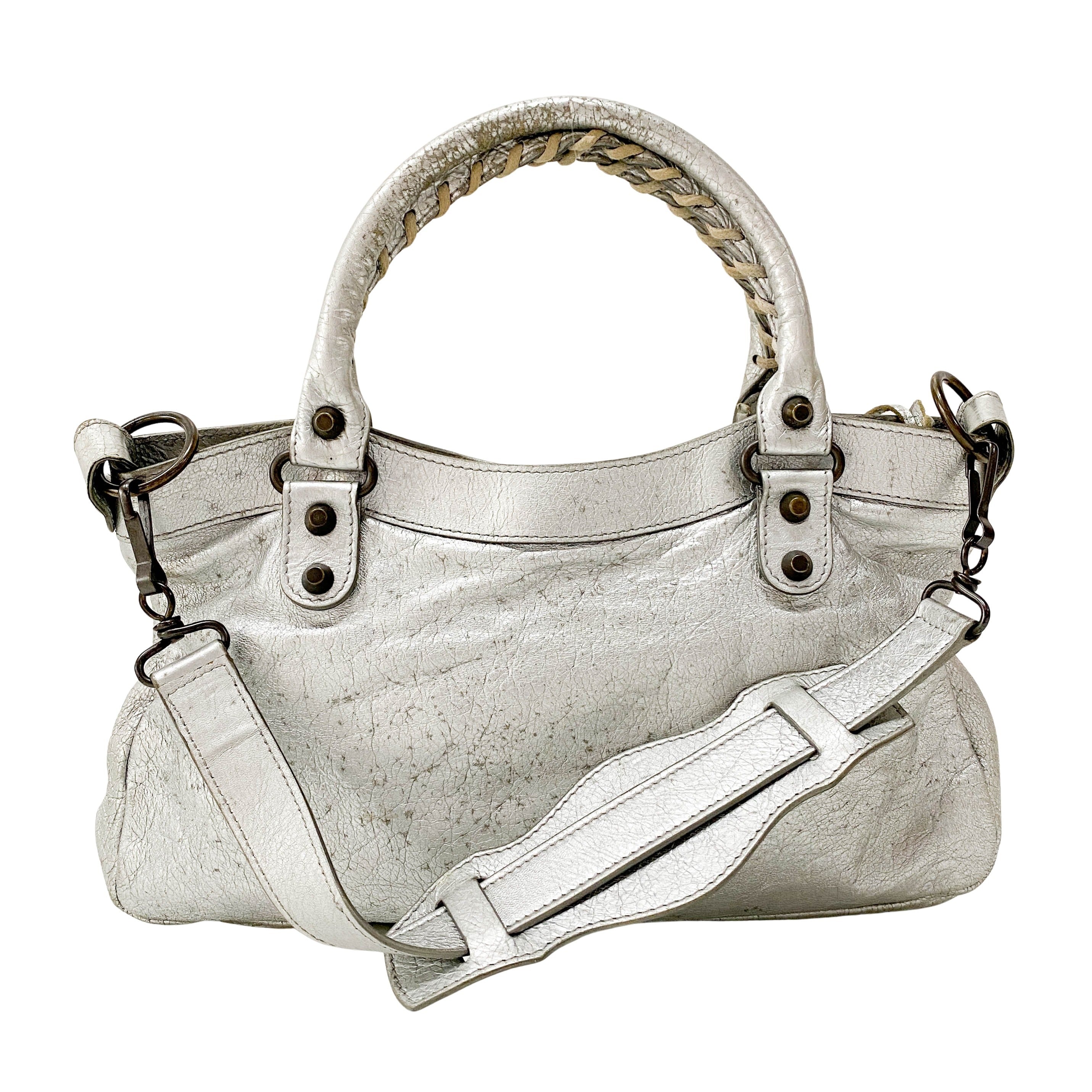 The First Silver Leather 2 Way Bag