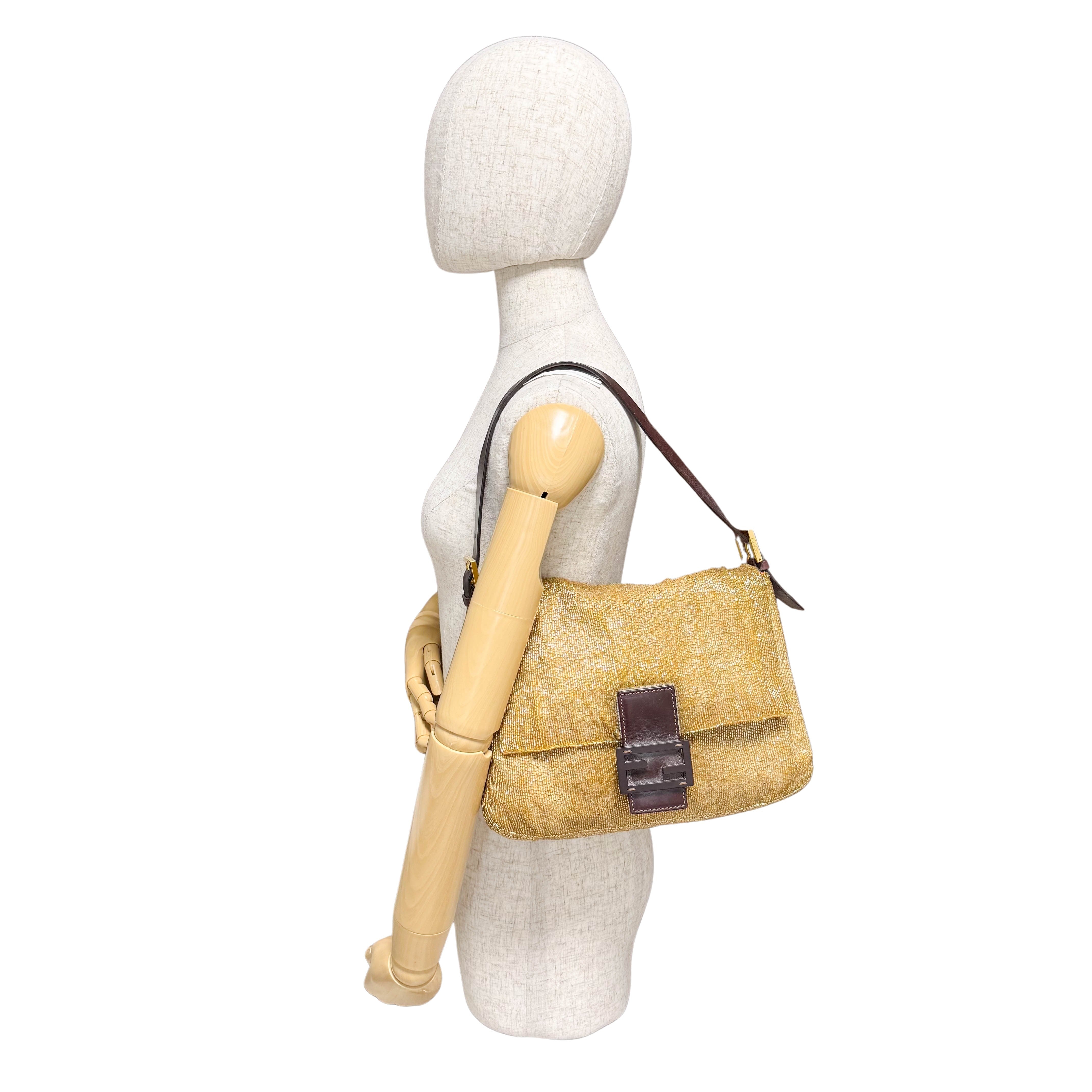 Mamma Baguette Gold Beaded Shoulder Bag