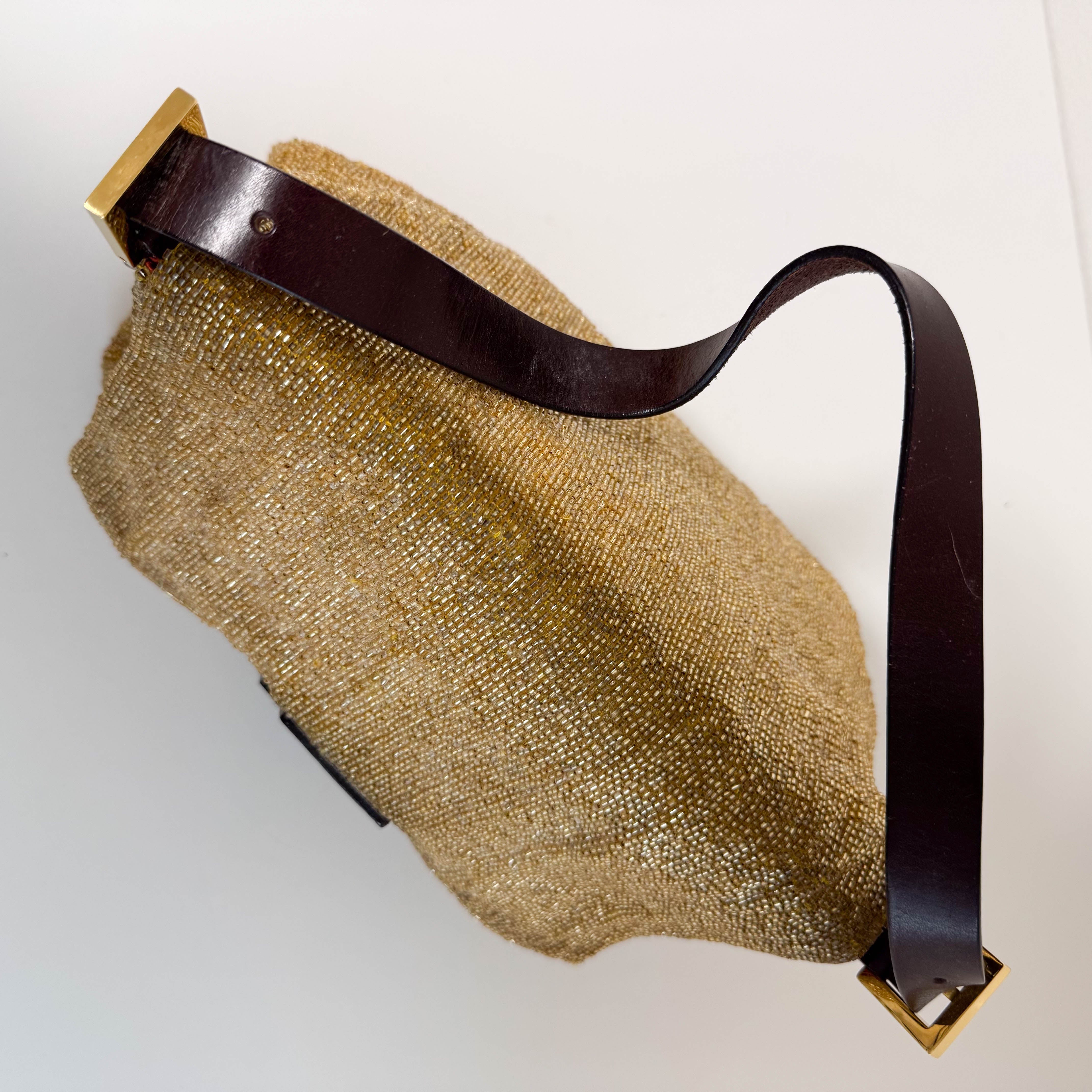 Mamma Baguette Gold Beaded Shoulder Bag